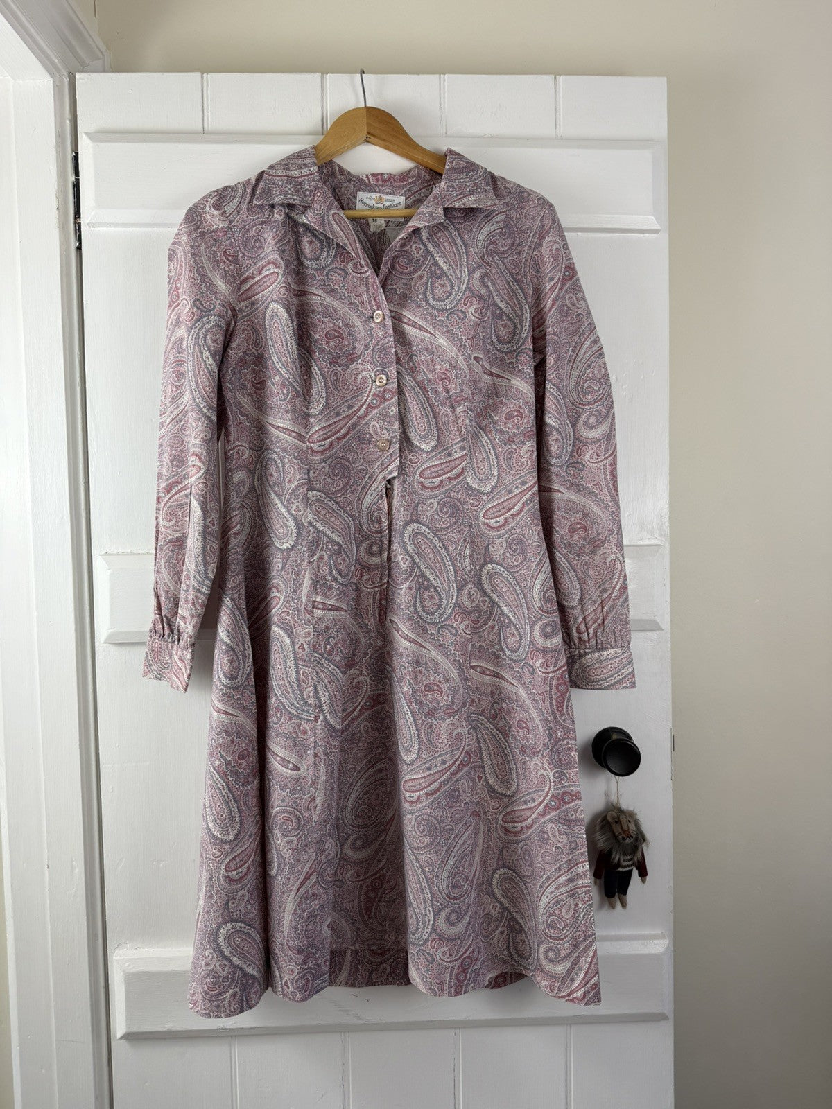 Vintage 60s Size M 12-14 Lilac Purple Paisley 100% Cotton Shirt Dress Horrockses