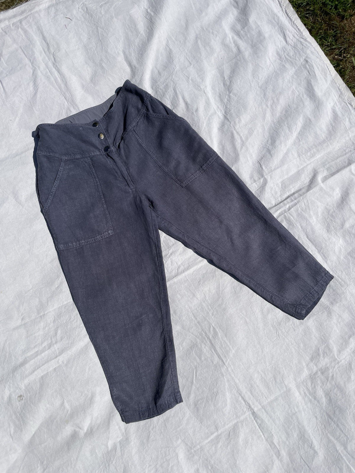 Vintage Size S 8-10 Grey Cropped 100% Linen Summer Trousers Wrap London