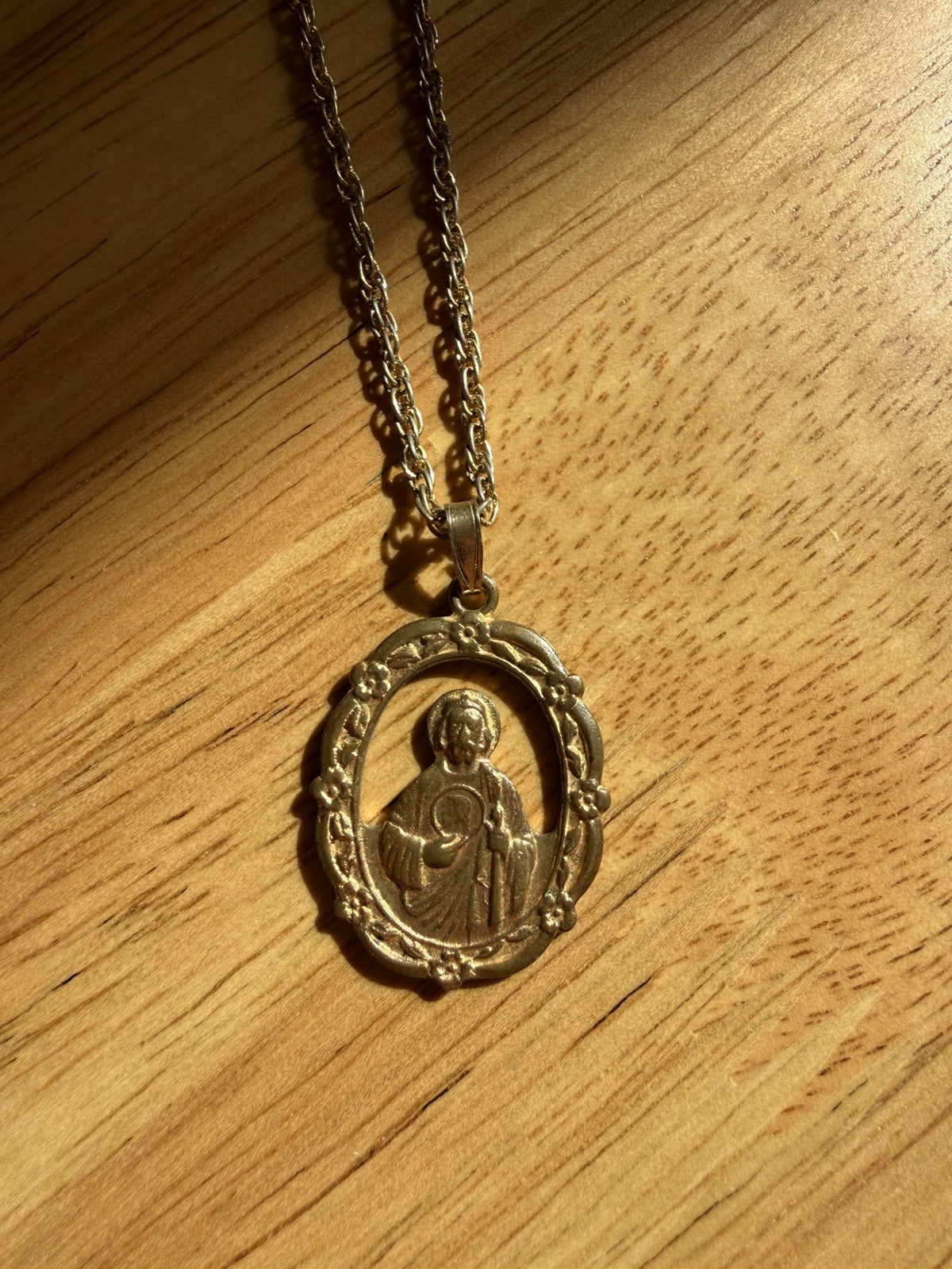 Vintage St Jude Pendant Gold Chain Necklace