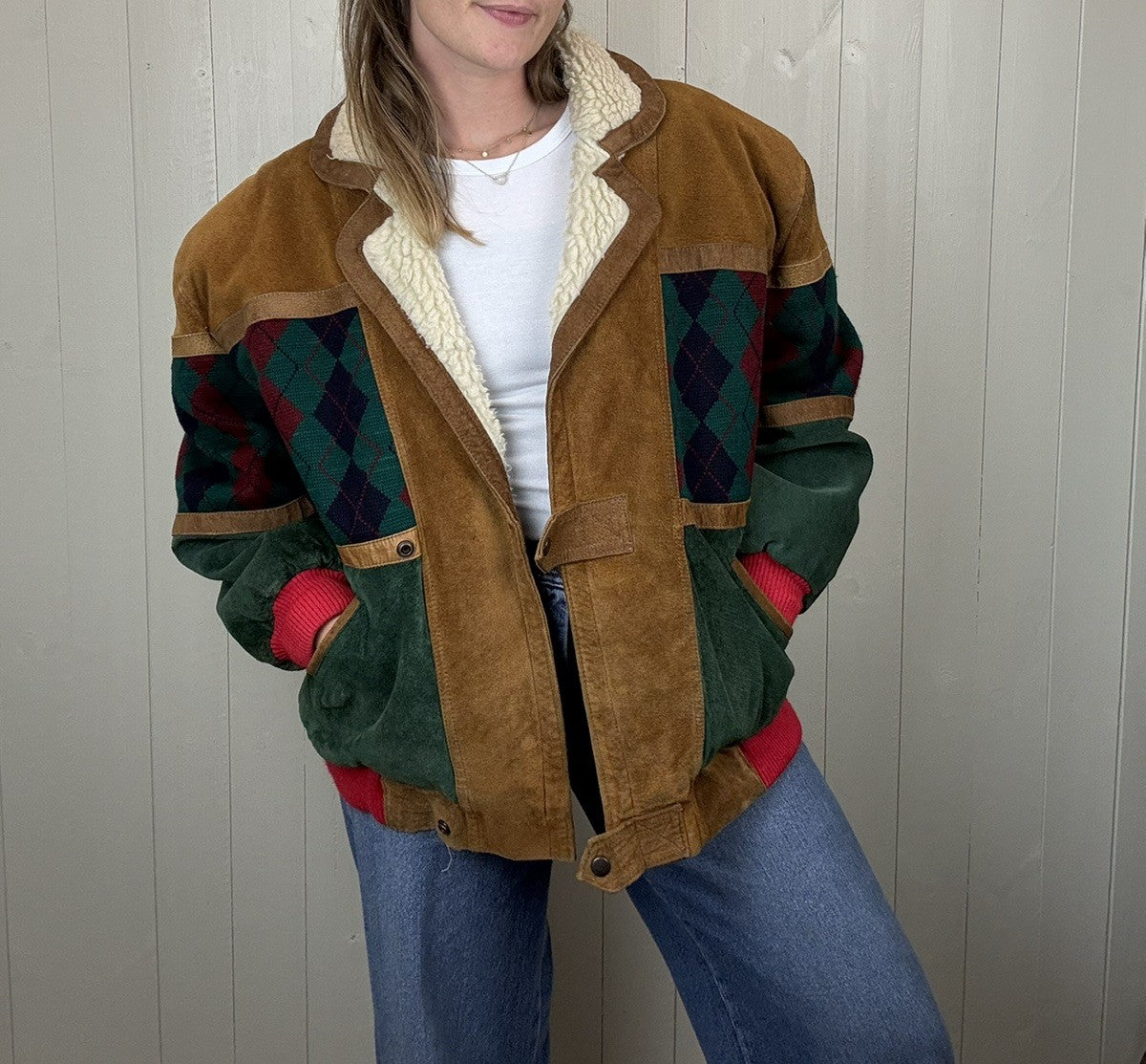 Vintage Size 2XL 14-18 Oversized Suede Sherpa Trucker Jacket