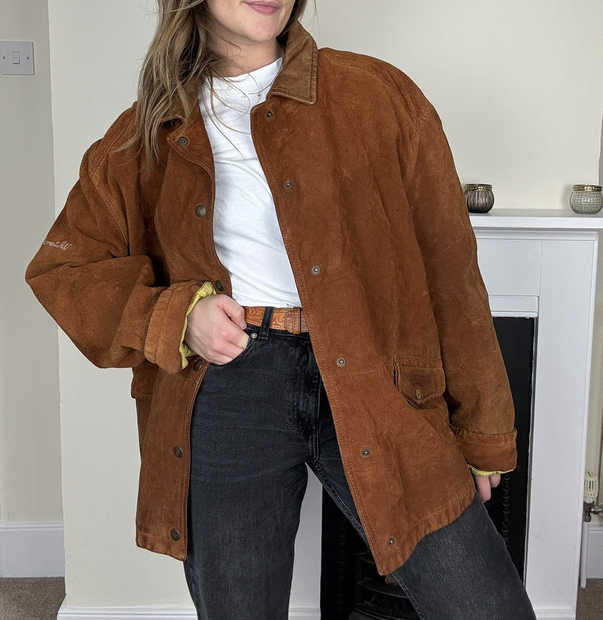 Vintage Size XL  14-18 Tan Brown Genuine Suede Worker Barn Jacket Whitcomb