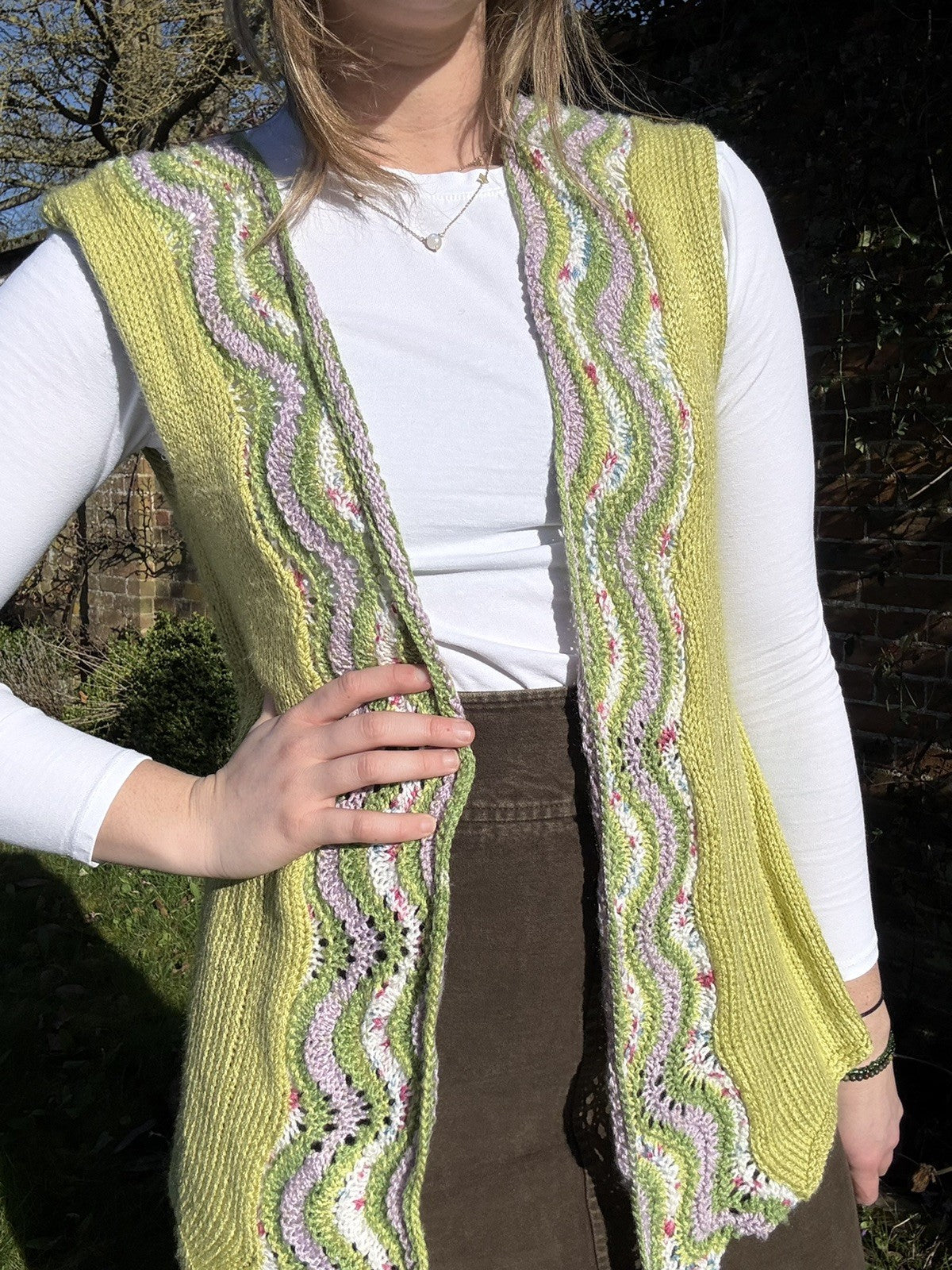 Vintage Size 2XL 14-20 Handmade Green Boho Open Knit Vest Waistcoat