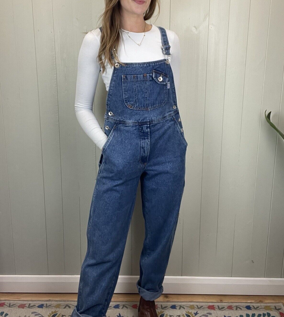 Vintage 90s Size XS 6-8 Blue Denim Worker Carpenter Dungarees