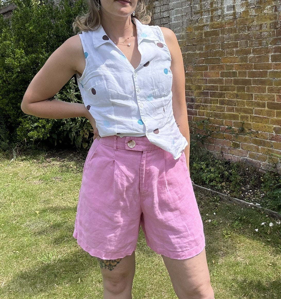 Size 12 (10-12) Pink High Waisted 100% Linen Shorts Aligne