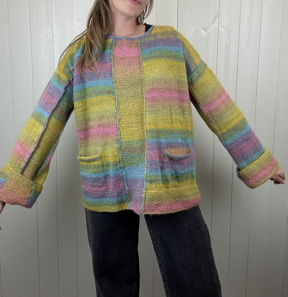 Handmade Free Size 10-20 Earthy Boho Multicolour Rainbow Knit Jumper