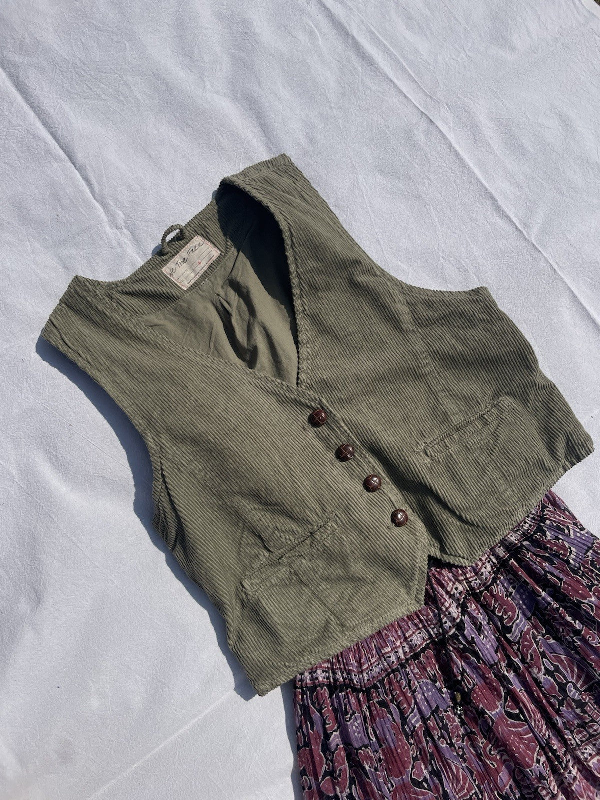 Size L 10-14 Khaki Olive Green Corduroy Waistcoat Free People