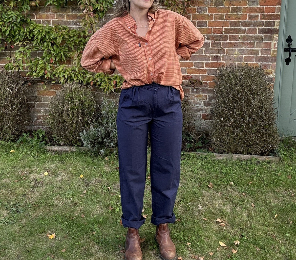 Vintage Size XS 6 &8 Navy Cotton High-Waisted Tailored Mom Trousers by KauvKraft