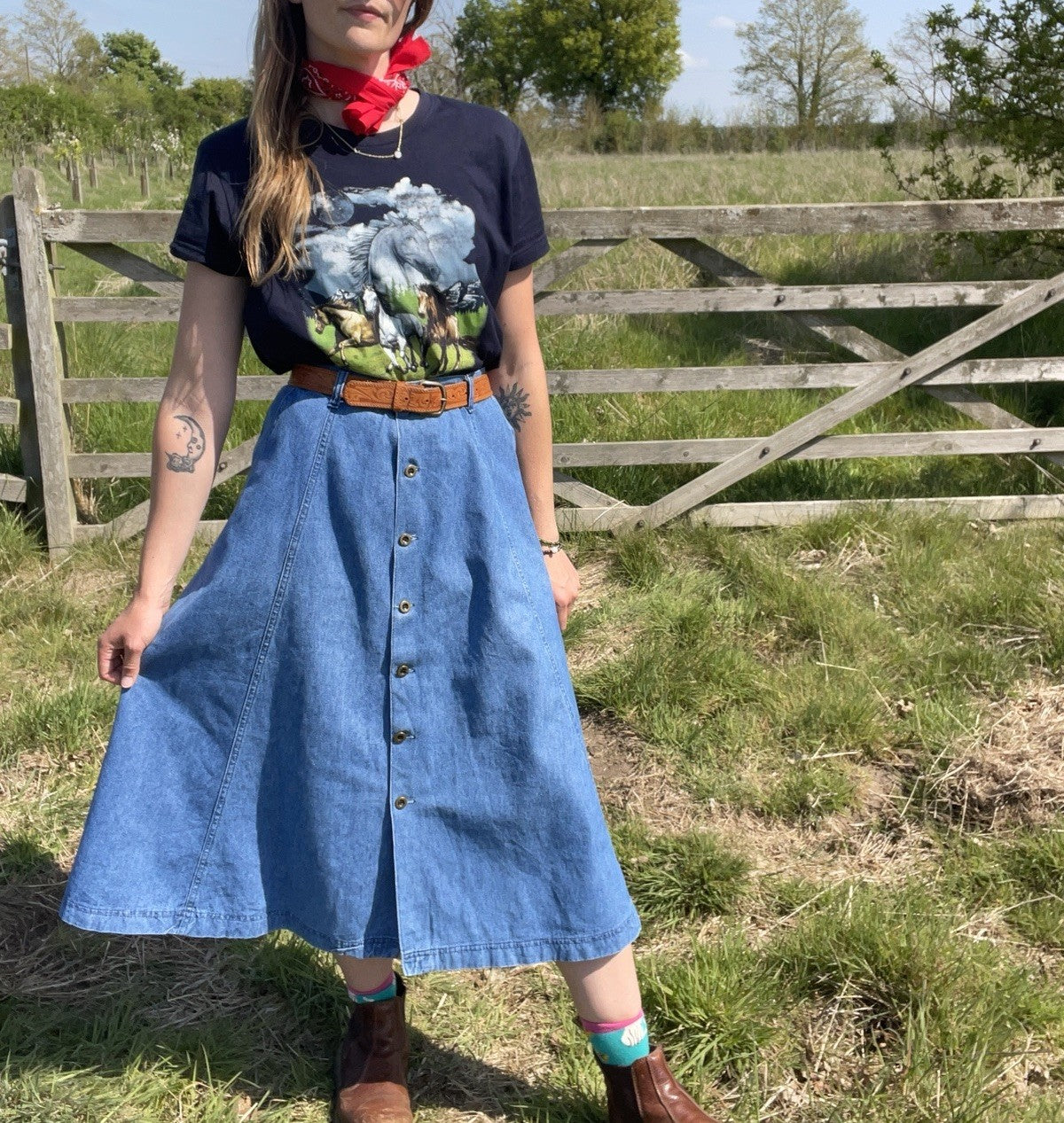 Vintage Size 2XL 16-18 Denim Button Down Midi Skirt
