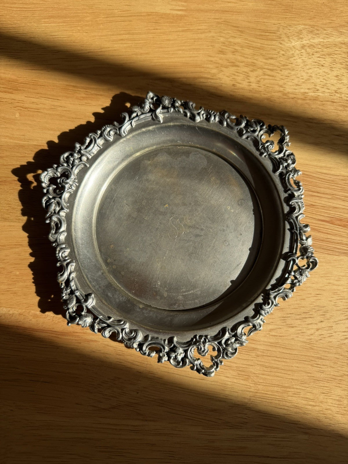 Antique Ornate Silver Plated Small Dish Tray