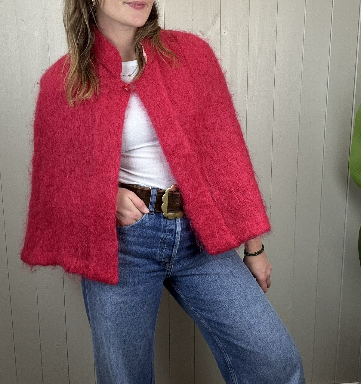 Vintage 60s Free Size 6-10 Pink Mohair Cape