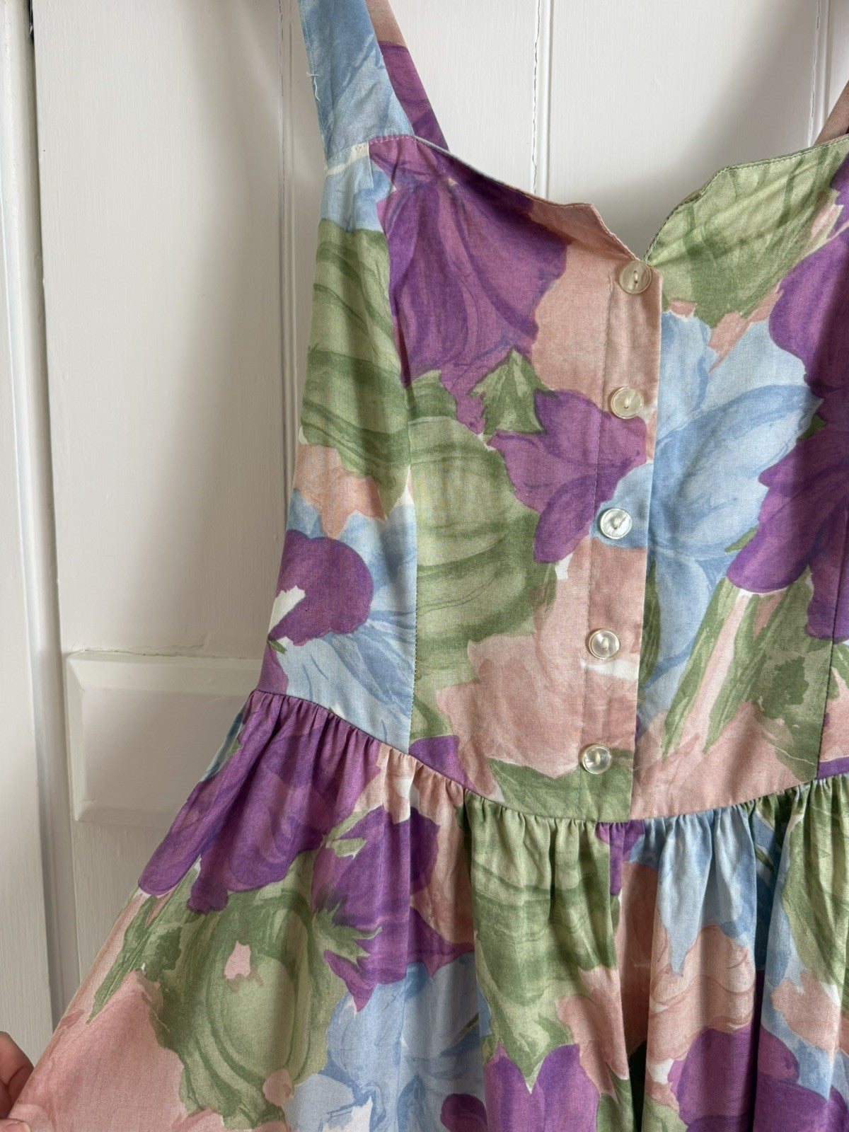 Vintage Size 2XL 16-20 Blue Floral Cross Back Summer Midi Dress St Michael