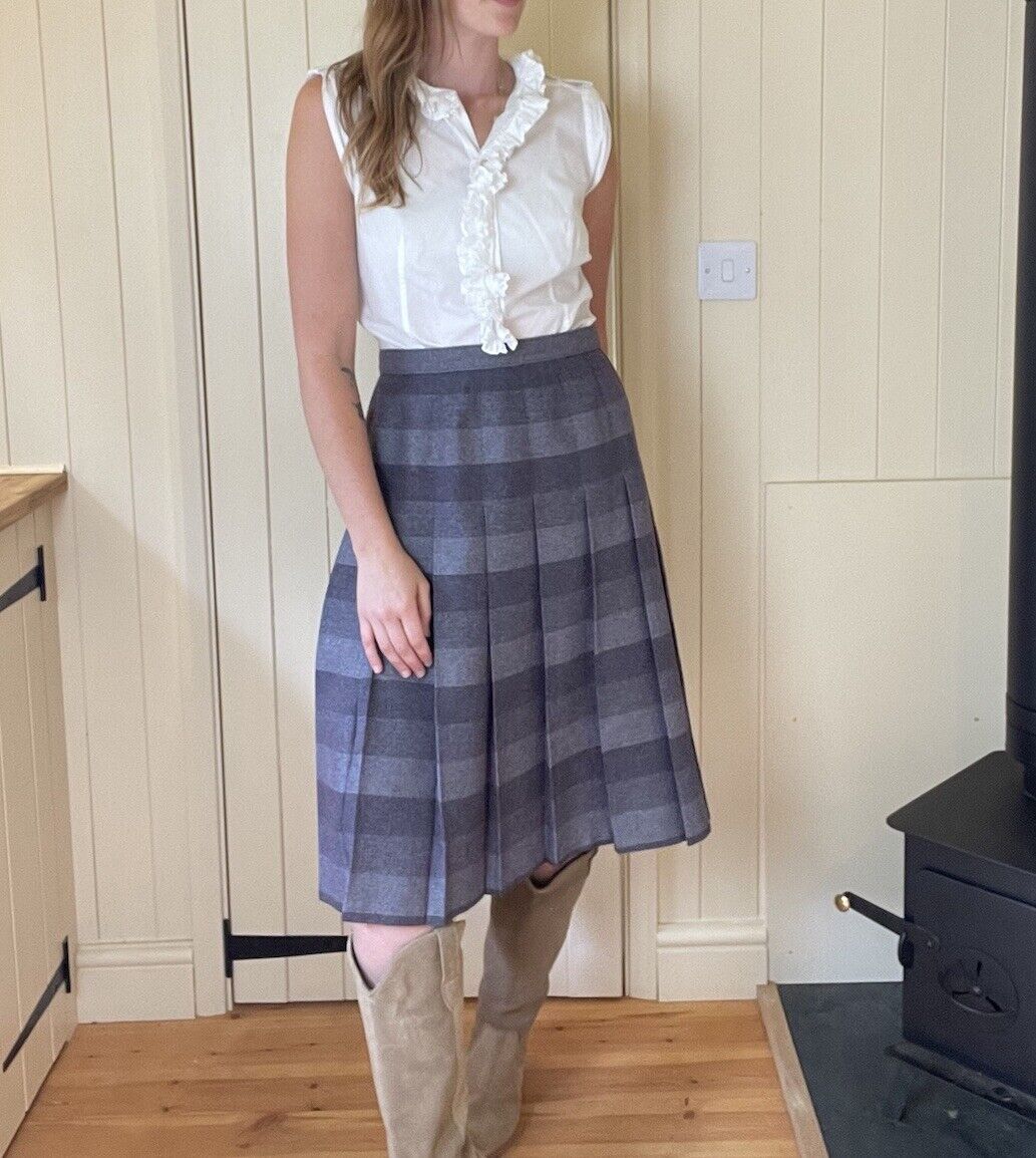 Vintage Size S 8-10 W27 Purple Grey Striped Pleated Kilt Midi Skirt St Michael
