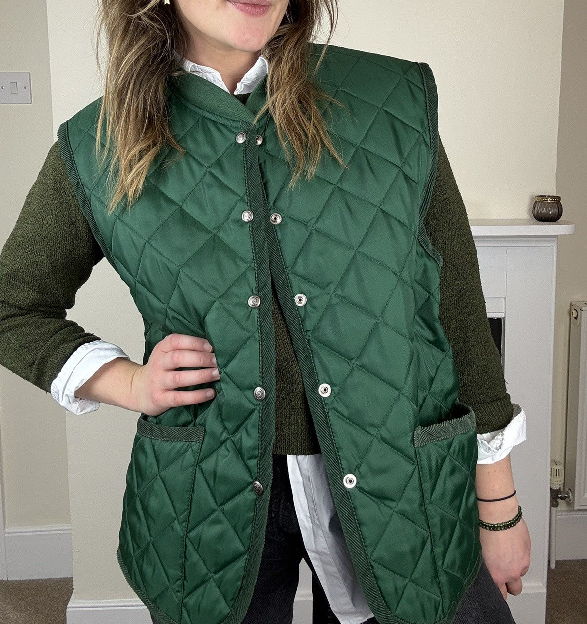 Vintage Size L 12-18 Green Quilted Liner Gilet Rifle