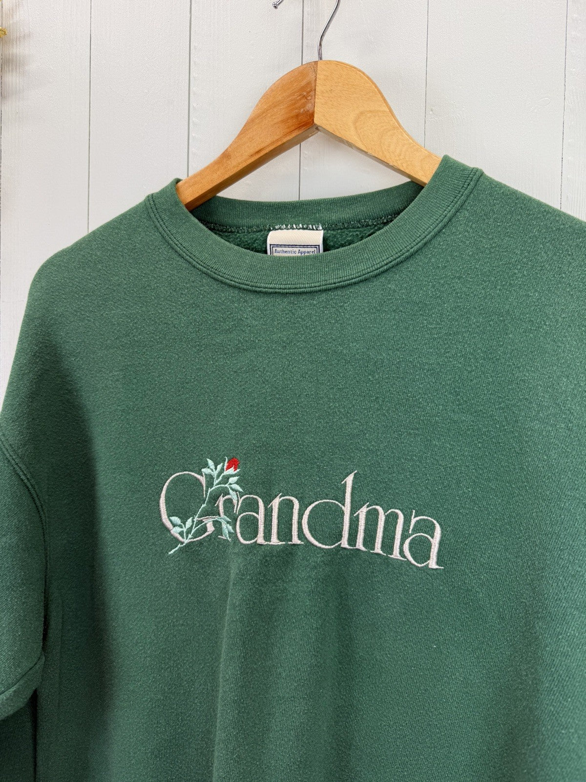 Vintage Size L 10-16 Green Grandma Embroidered Sweatshirt Jumper Lee