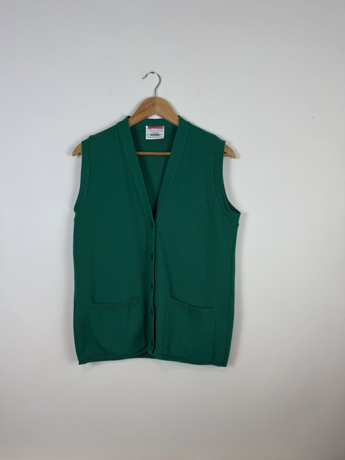 Vintage 1980s Size L 8-14 Green Knit Vest Waistcoat Charles Kirk
