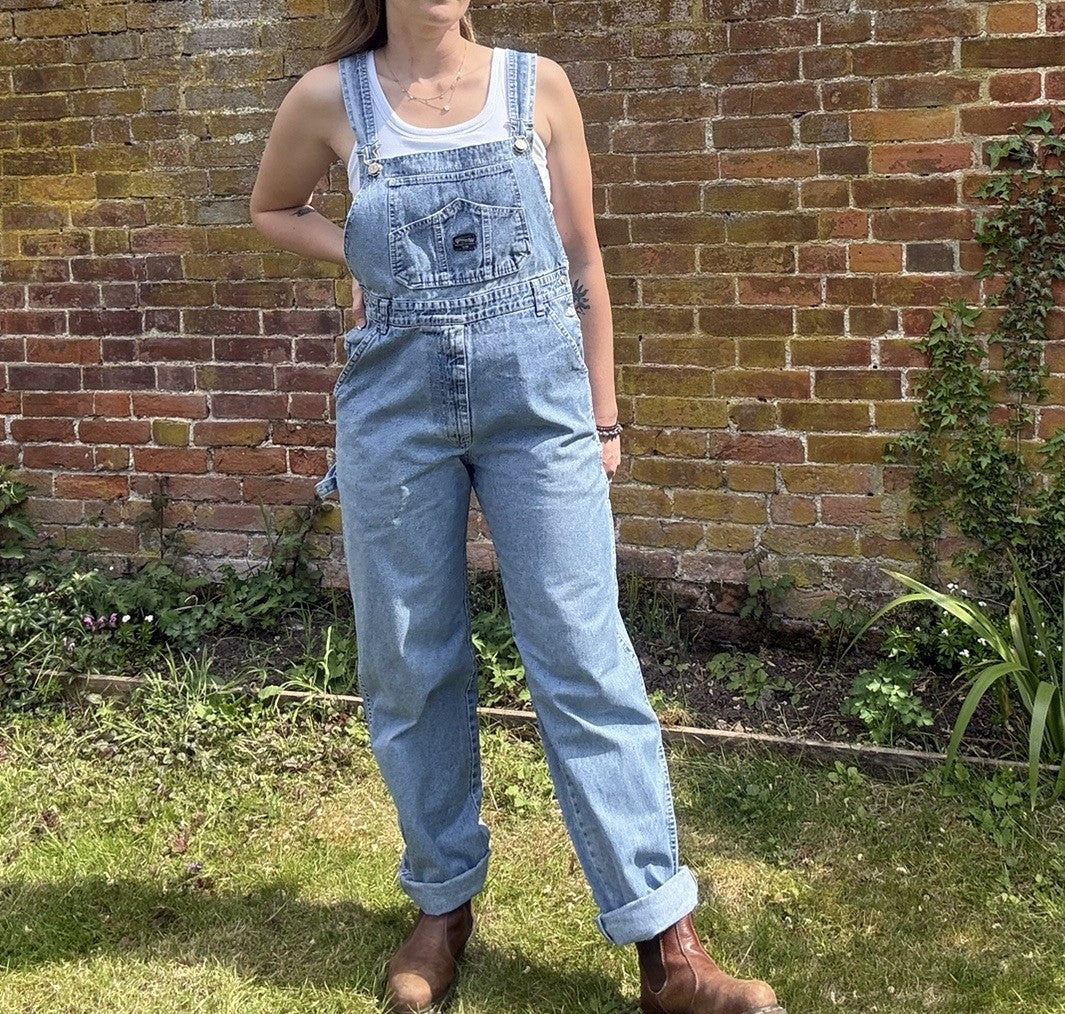 Vintage 90s Size S 8-10 Blue Denim Worker Carpenter Dungarees Workshop