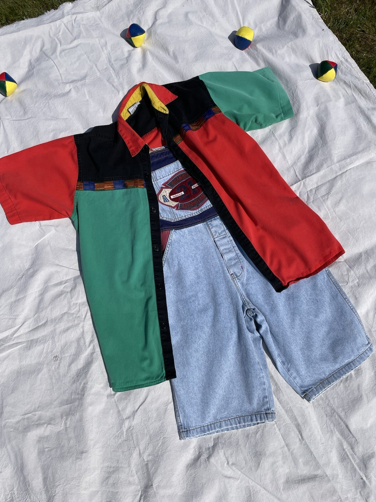 Vintage Size XL 10-16 Colour block Short Sleeved Bowler Shirt Day-X