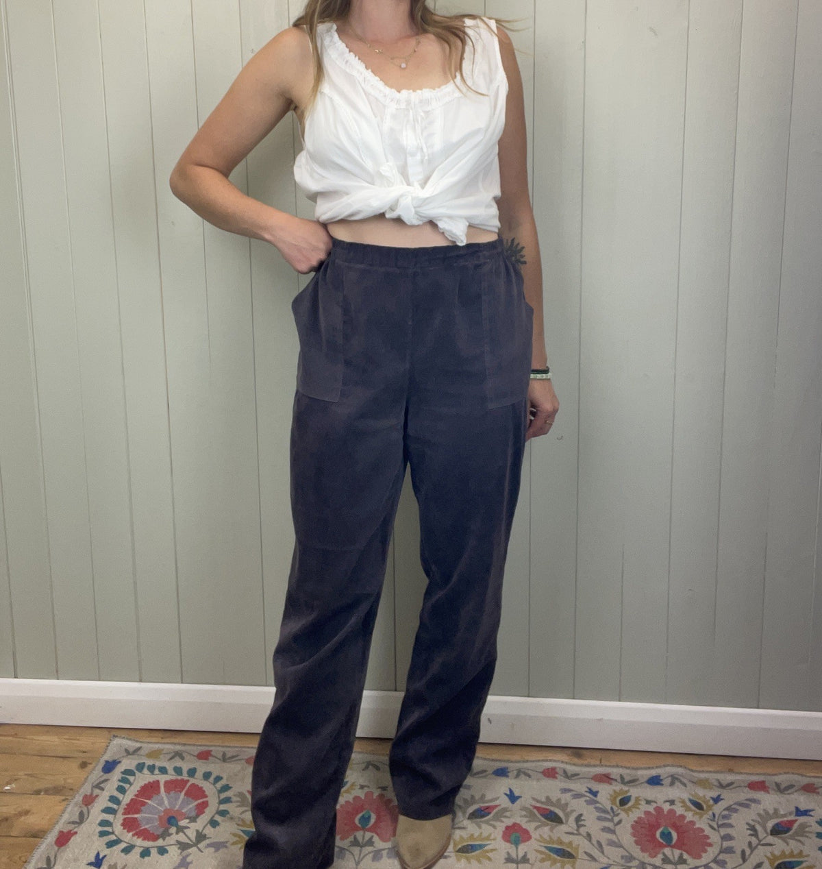 Vintage Size XL 14-16 Purple Lightweight High Waist Corduroy Trousers Afibel