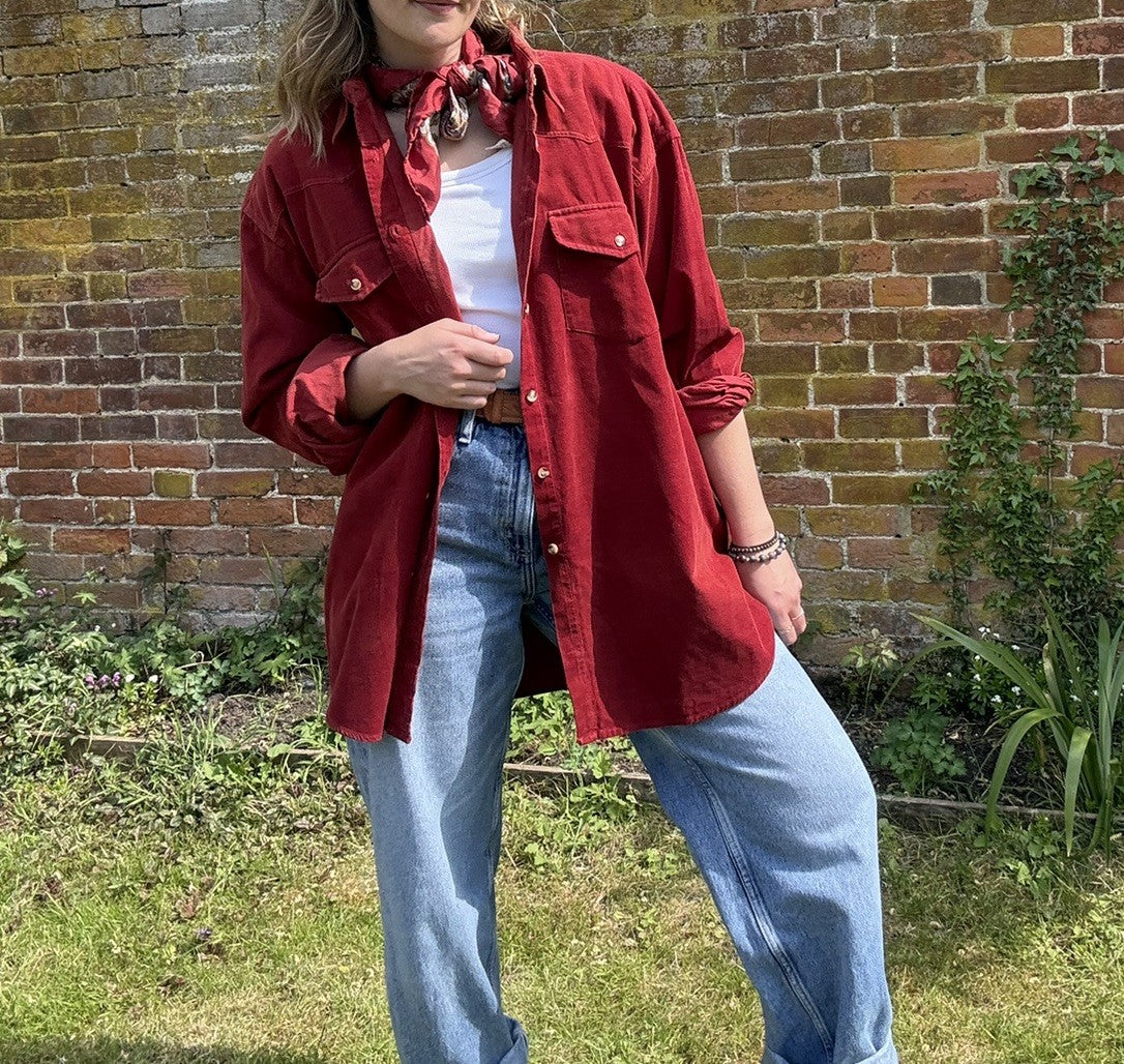 Vintage Size 3XL  18-24 Deep Red Corduroy Western Shirt Chevrier