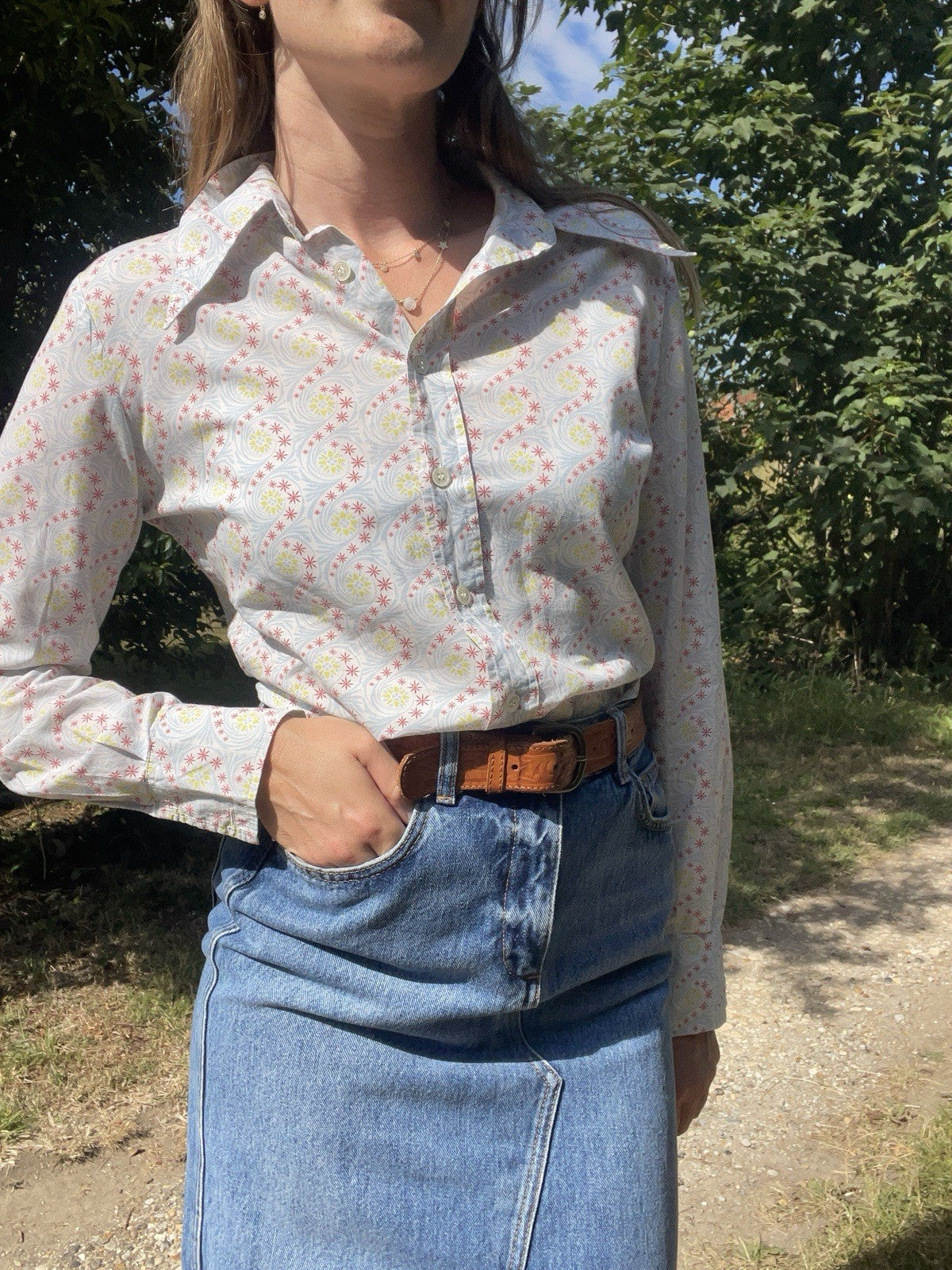 Vintage Size XS 6-8 Blue Patterned Dagger Collar Shirt So Marilyn Moore