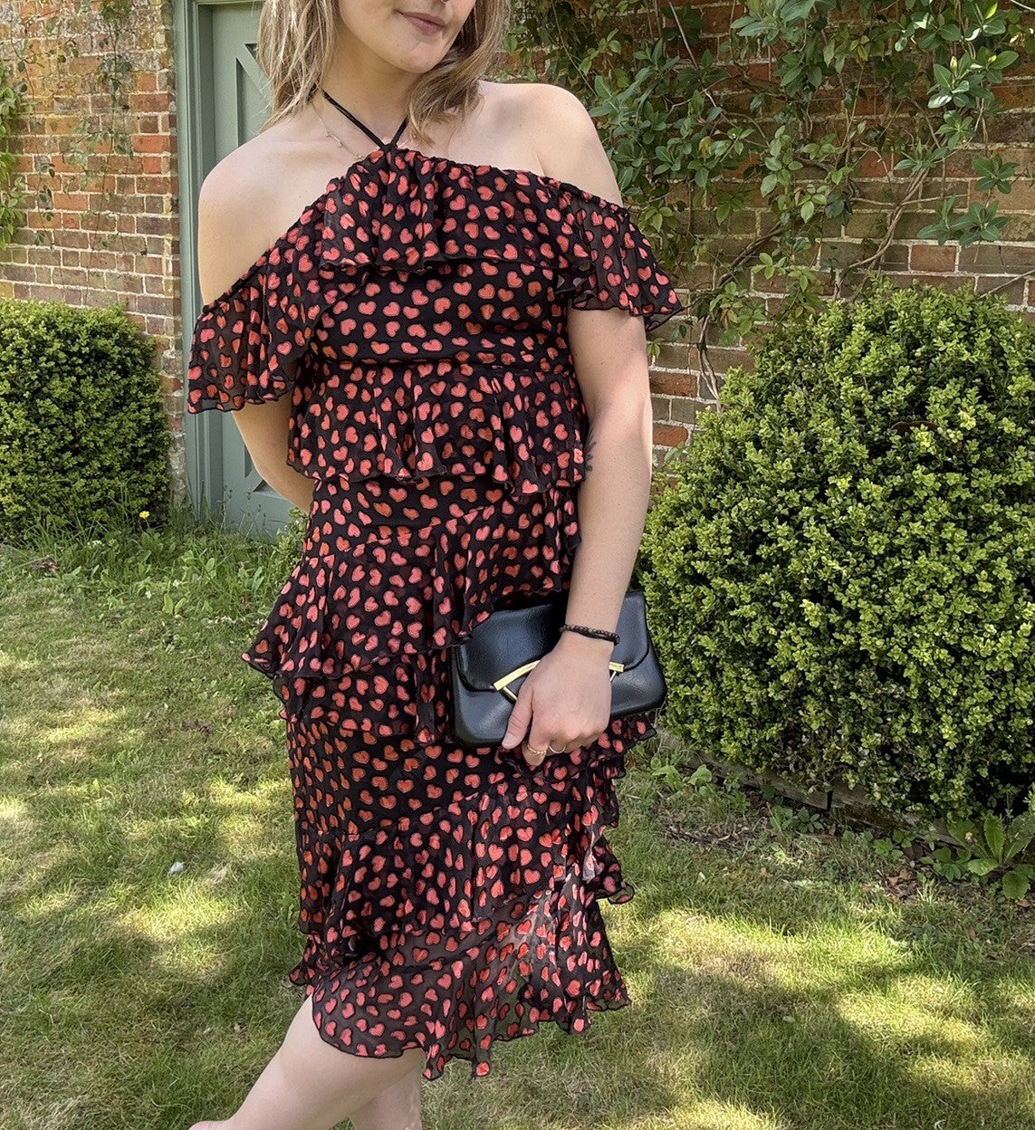Size 8 Red Heart Alice + Olivia Annabeth Silk Ruffle Midi Dress