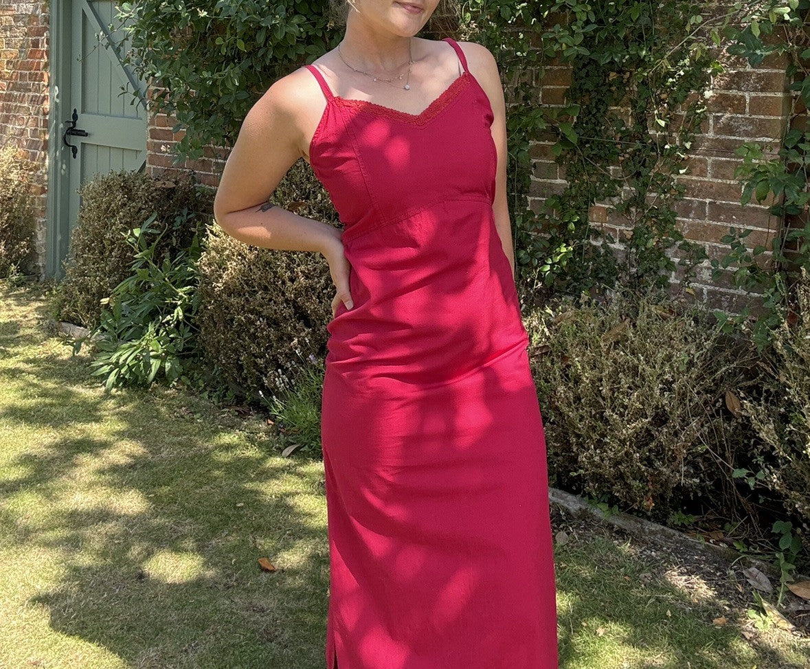 Vintage Size XS 6-8 Pink Cotton Summer Midi Dress French Connection