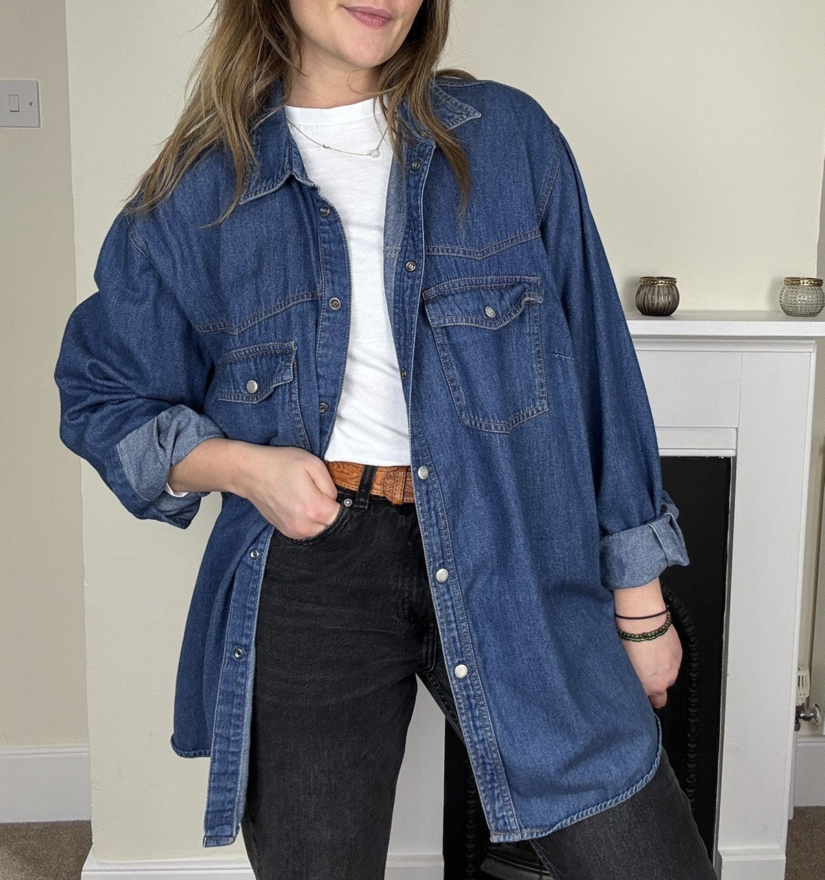 Vintage Size 2XL  14-20 Blue Western Worker Denim Shirt John Baner