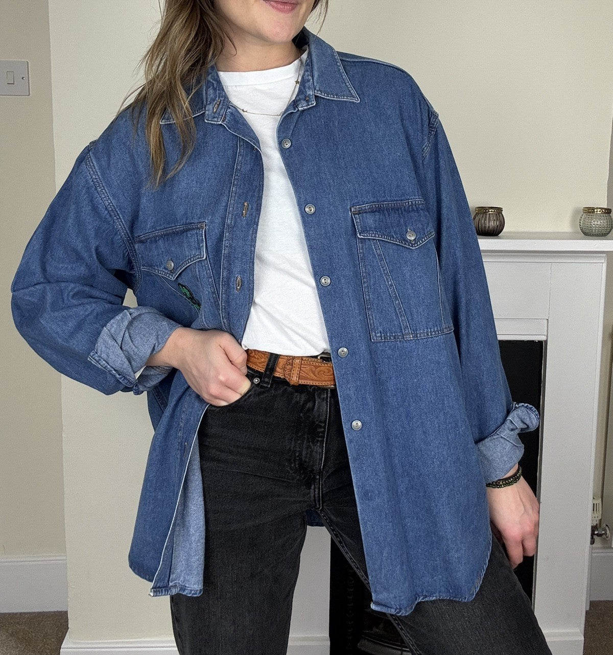 Vintage Size L  10-16 Blue Denim Worker Shirt Uniform
