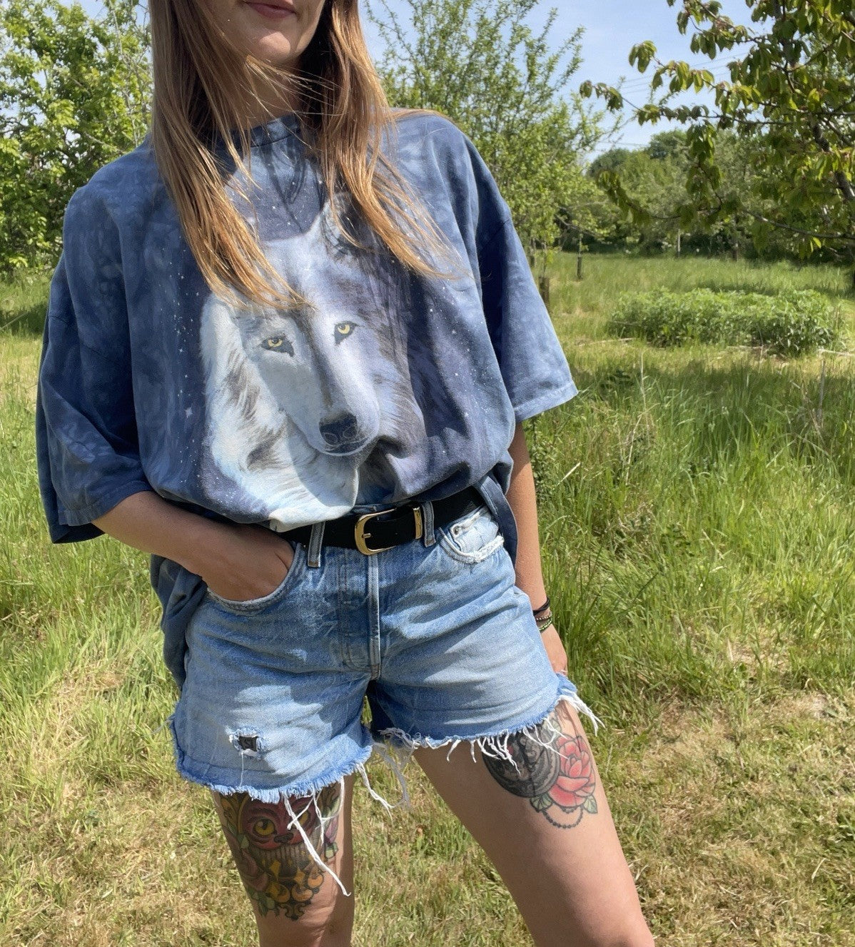 Vintage Size XXL 10-22 Blue Tie Dye Wolf The Mountain Cotton T-Shirt