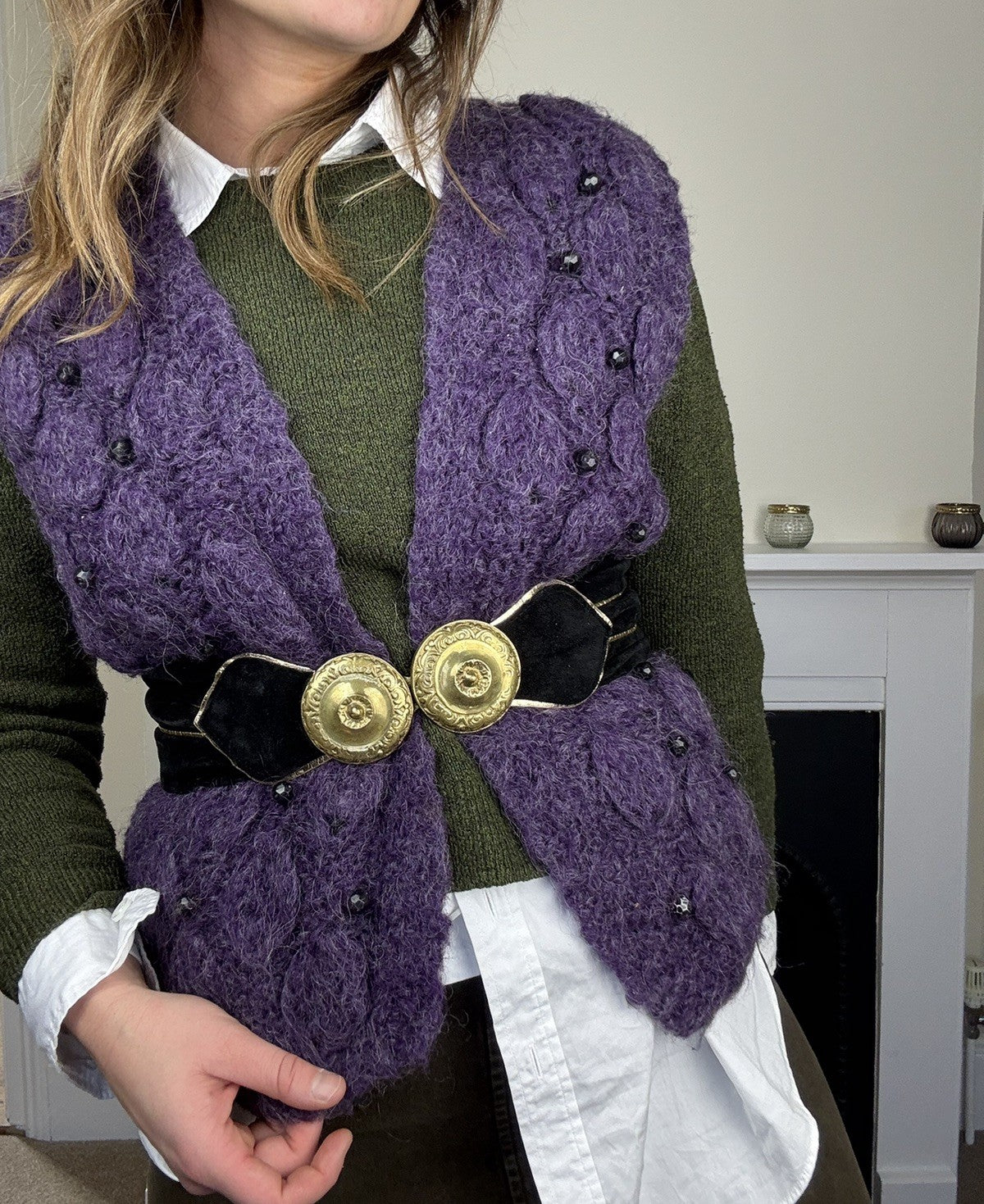 Vintage Size M 10-12 W31" Black Suede Gold Buckle High Waist Belt