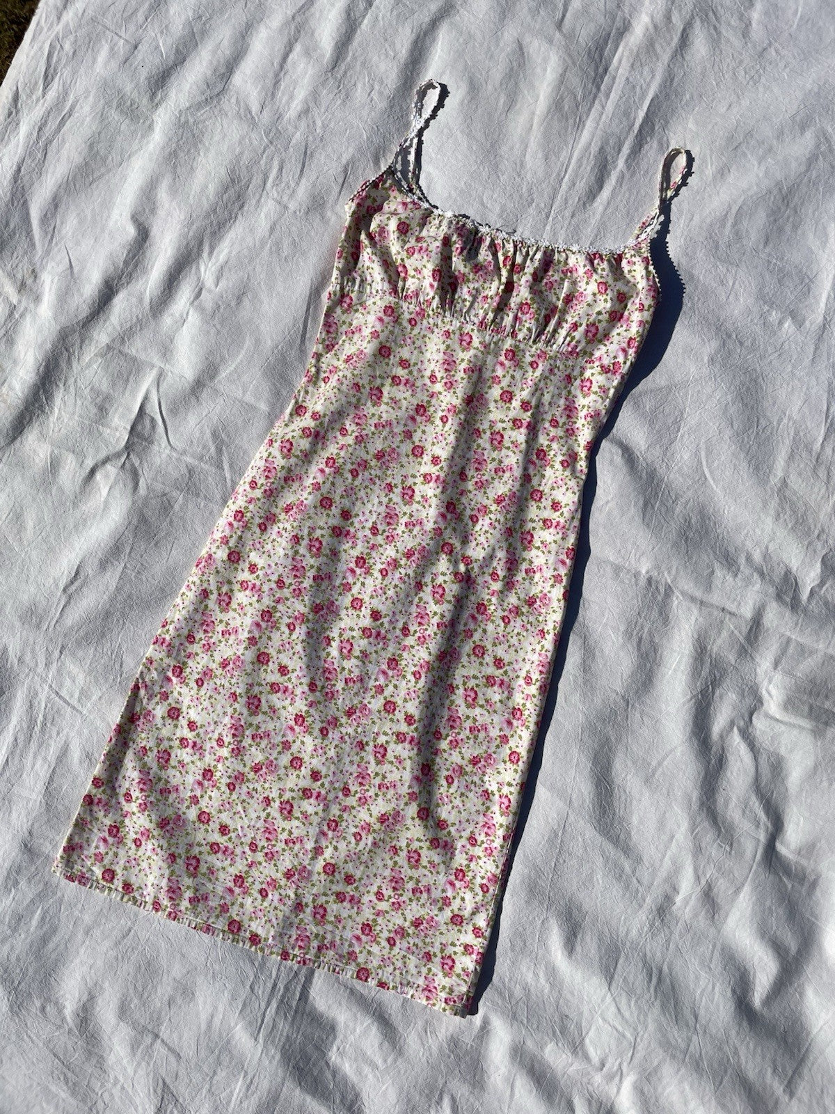 Vintage 90s Topshop Size 8 Pink Ditsy Floral Cotton Strappy Sun Dress