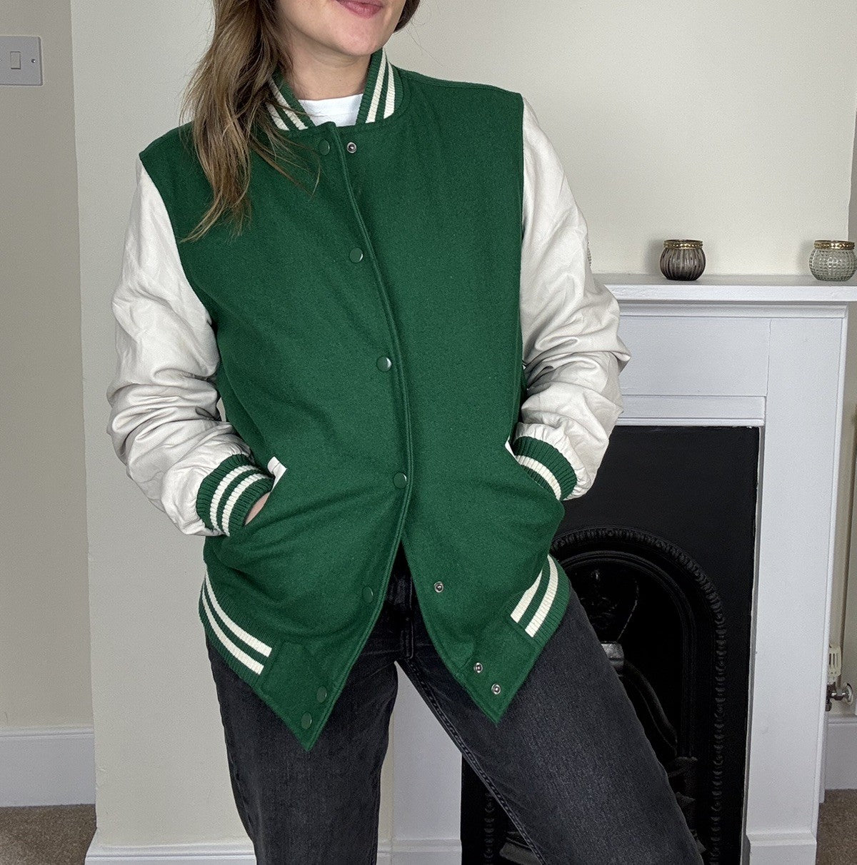 Vintage Size M 8-12 Green Wool Blend Varsity Jacket Vailent