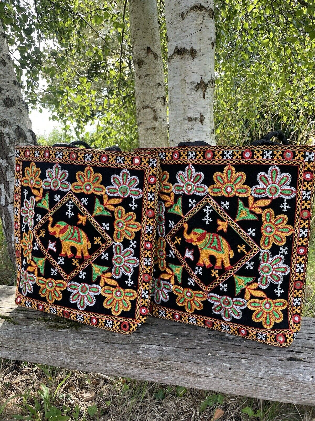 Brand New Black Elephant Embroidered Cotton Boho Shoulder Bag Gringo Fairtrade