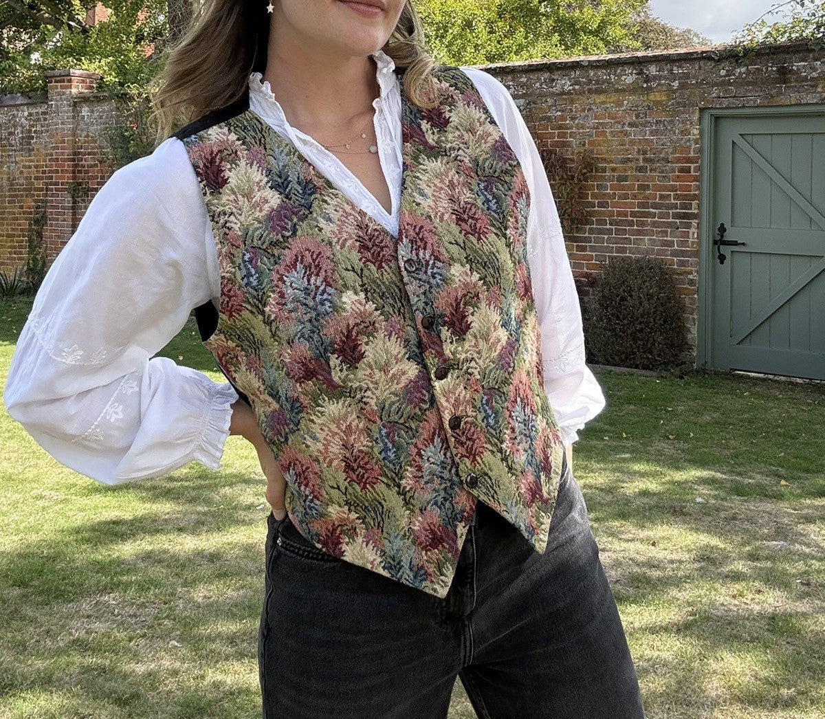 Vintage Size S 8-12 Floral Tapestry Waistcoat by Phool