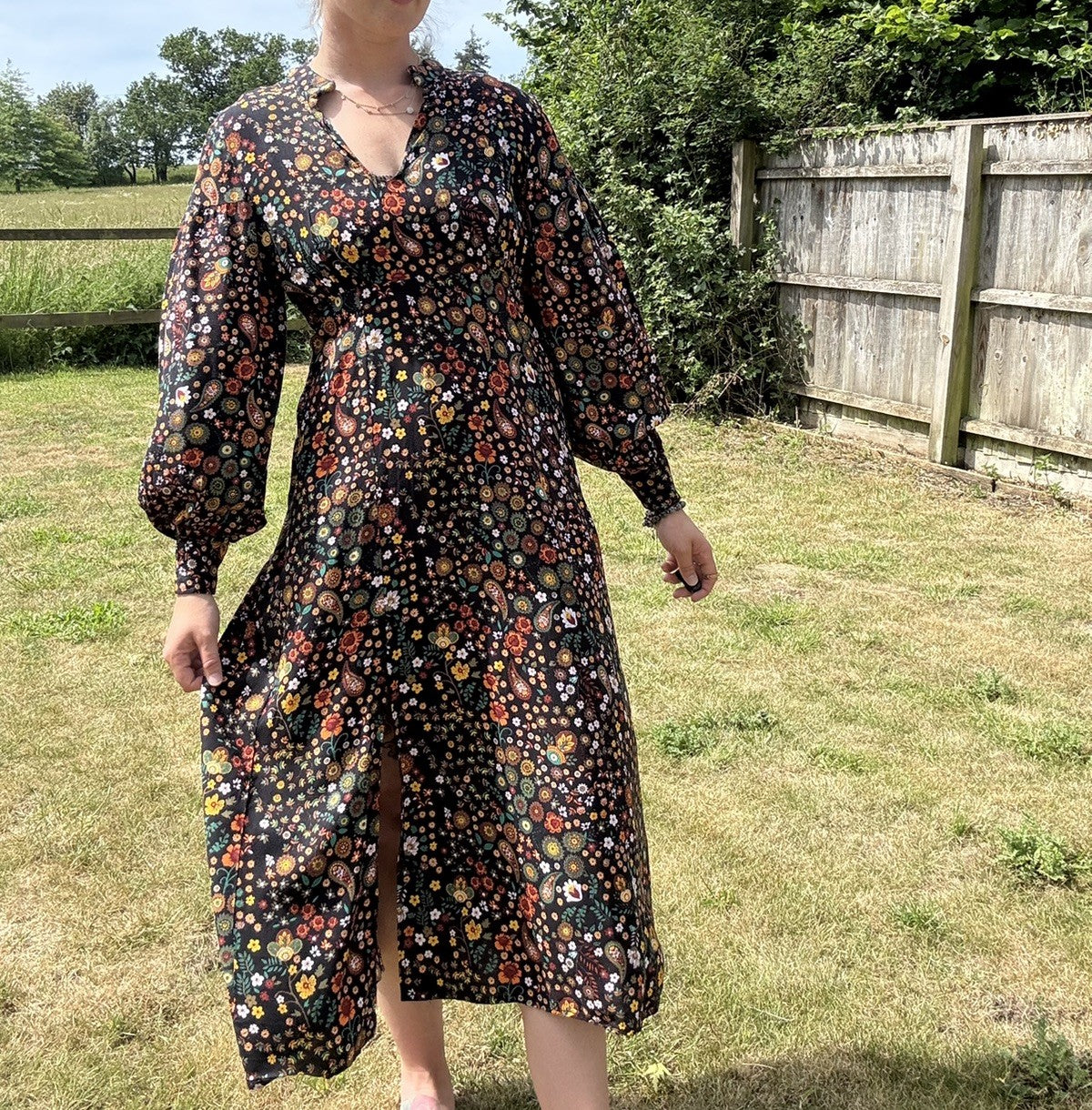 Size S 8-10 Black Bright Boho Floral Midi Dress Mystic Threads
