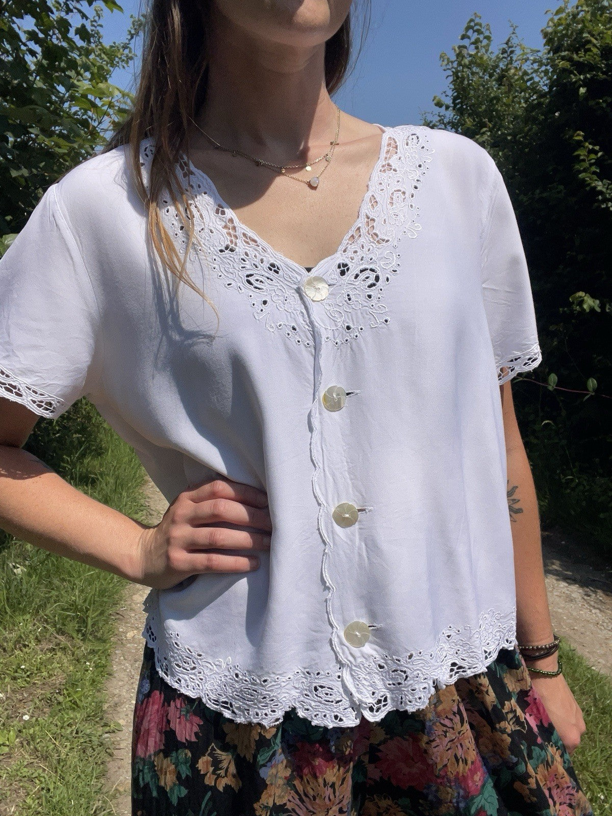 Vintage Size L 12-14 White Embroidered Peasant Folk Blouse Orvis