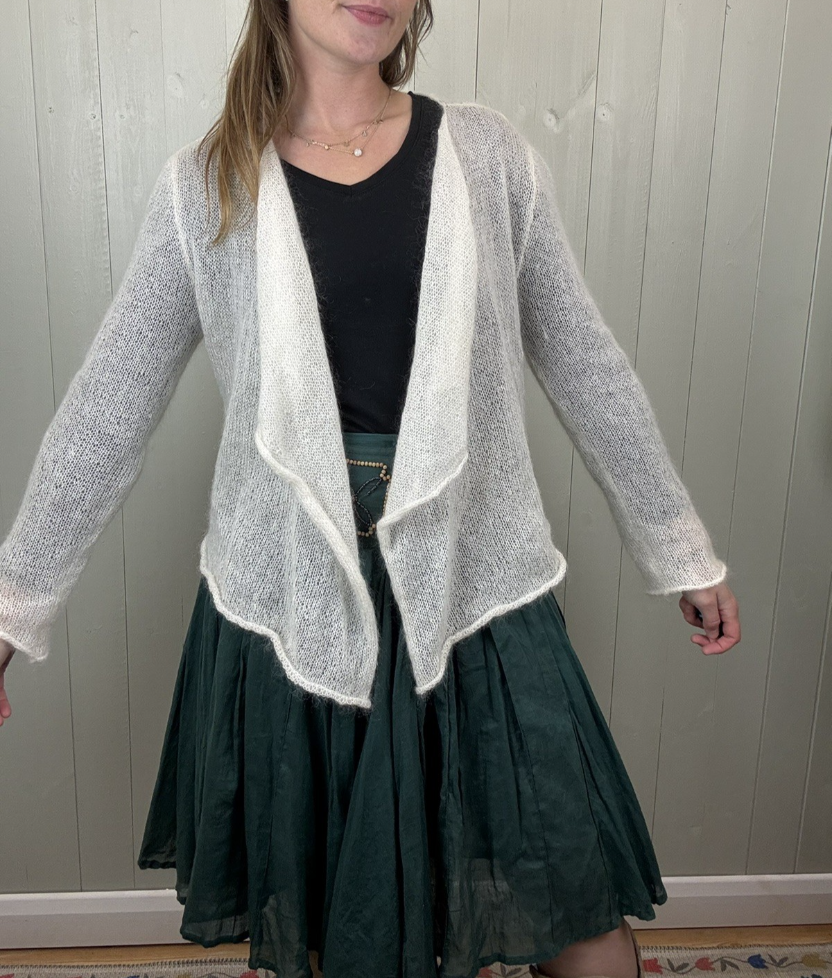 Vintage Free Size 8-18 Cream Fine Open Knit Mohair/Angora Cardigan