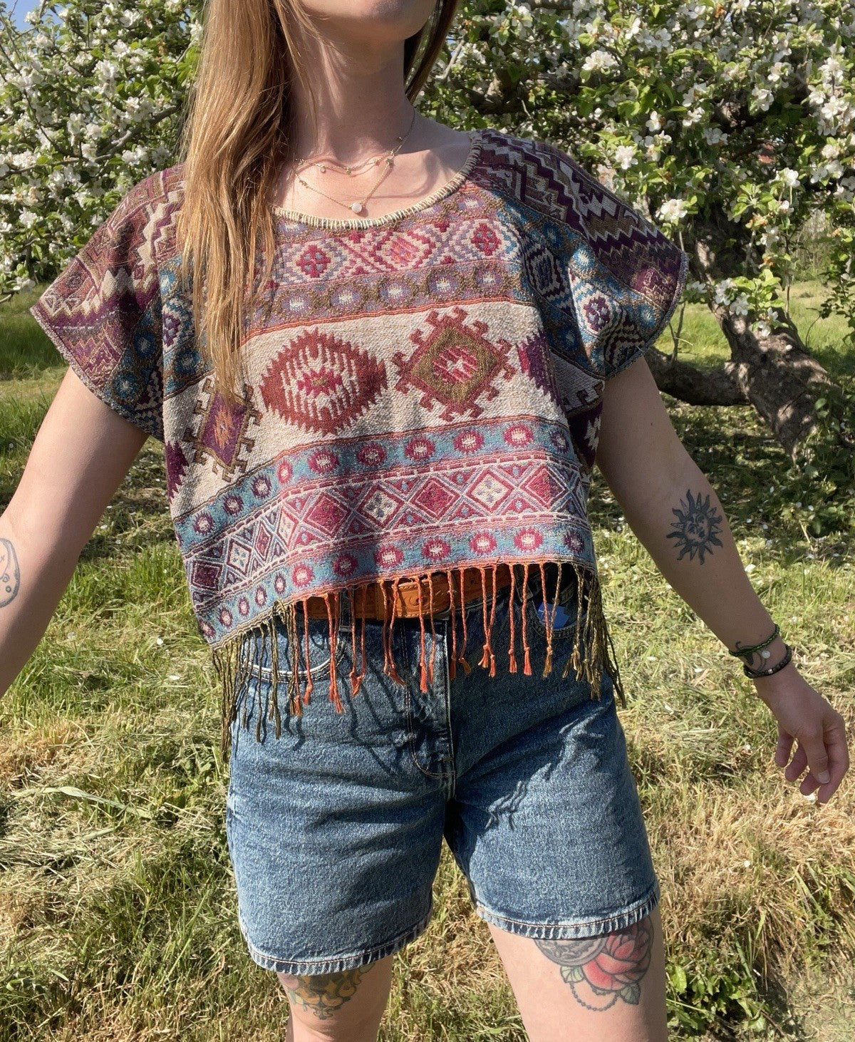 Vintage Size M 8-14 Boho Tapestry Tasselled Boxy Fit Top