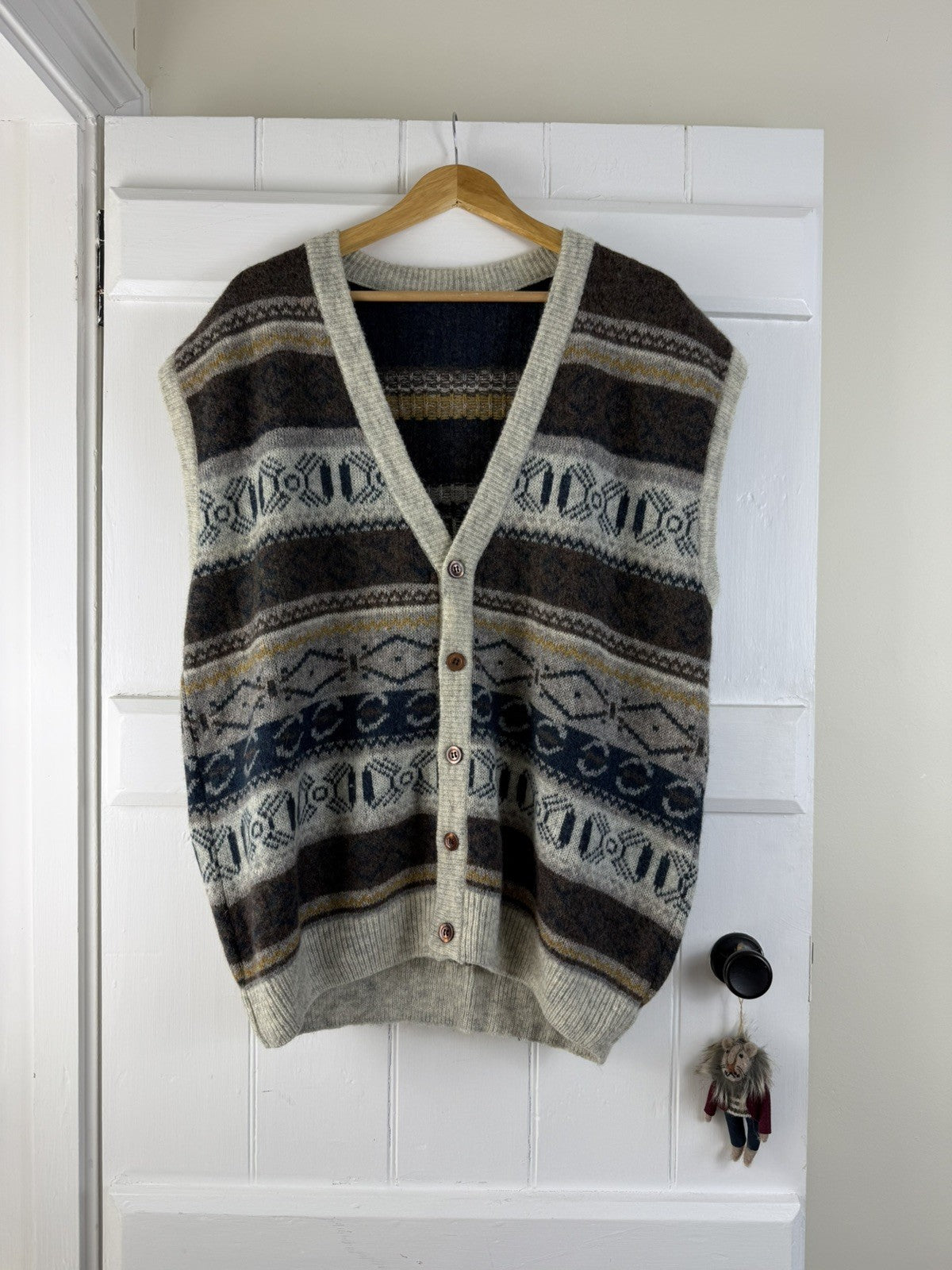Vintage Size 3XL 22-26 Brown 90% Wool Earthy Boho Knit Vest Waistcoat