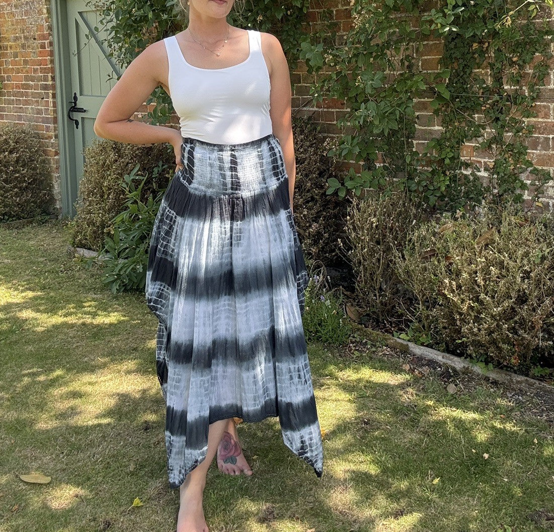 Free Size 6-18 Grey Hippy Tie Dye Midi Skirt