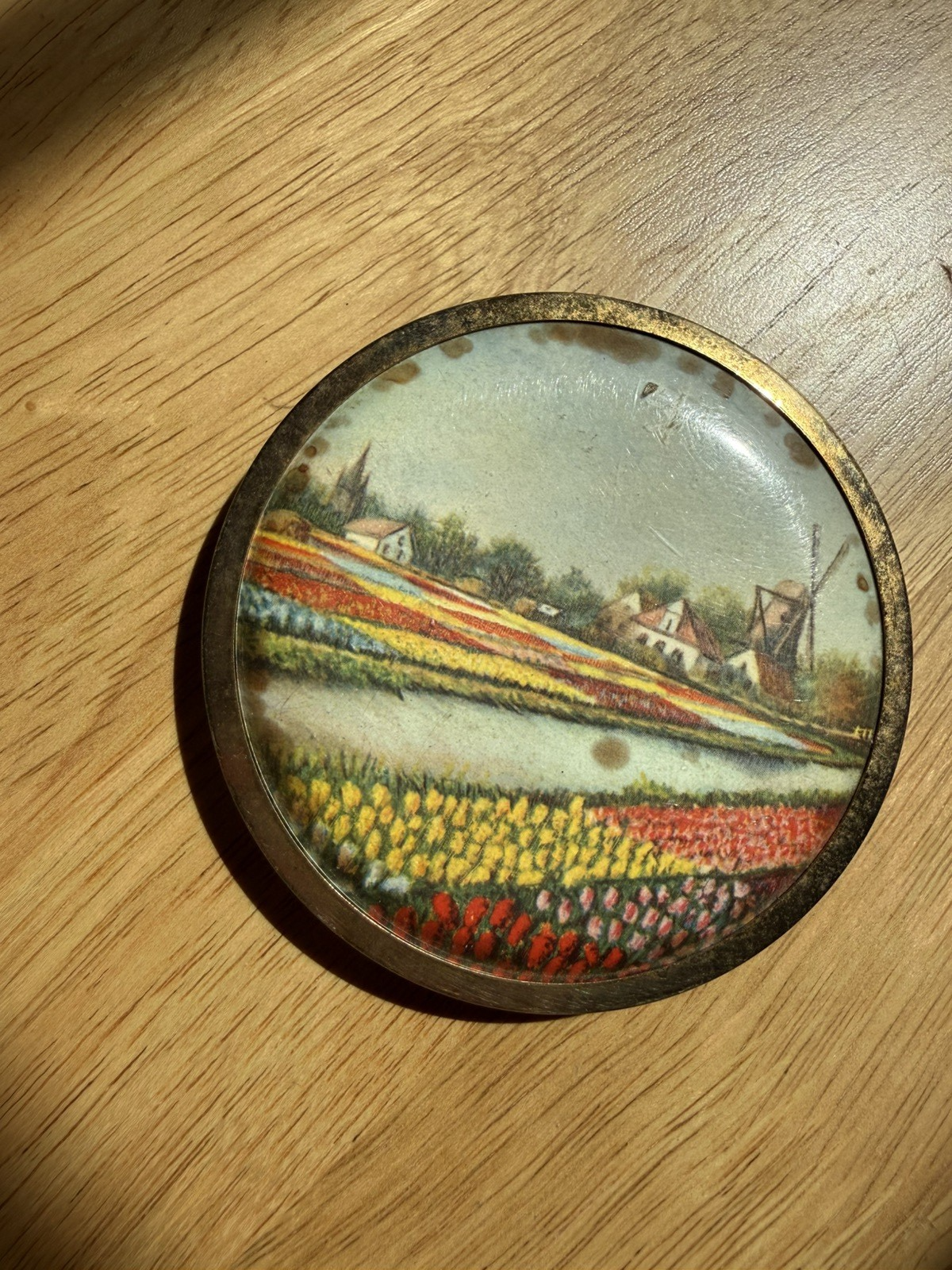 Vintage 1950s Round Tulip Windmill Powder Compact Mirror