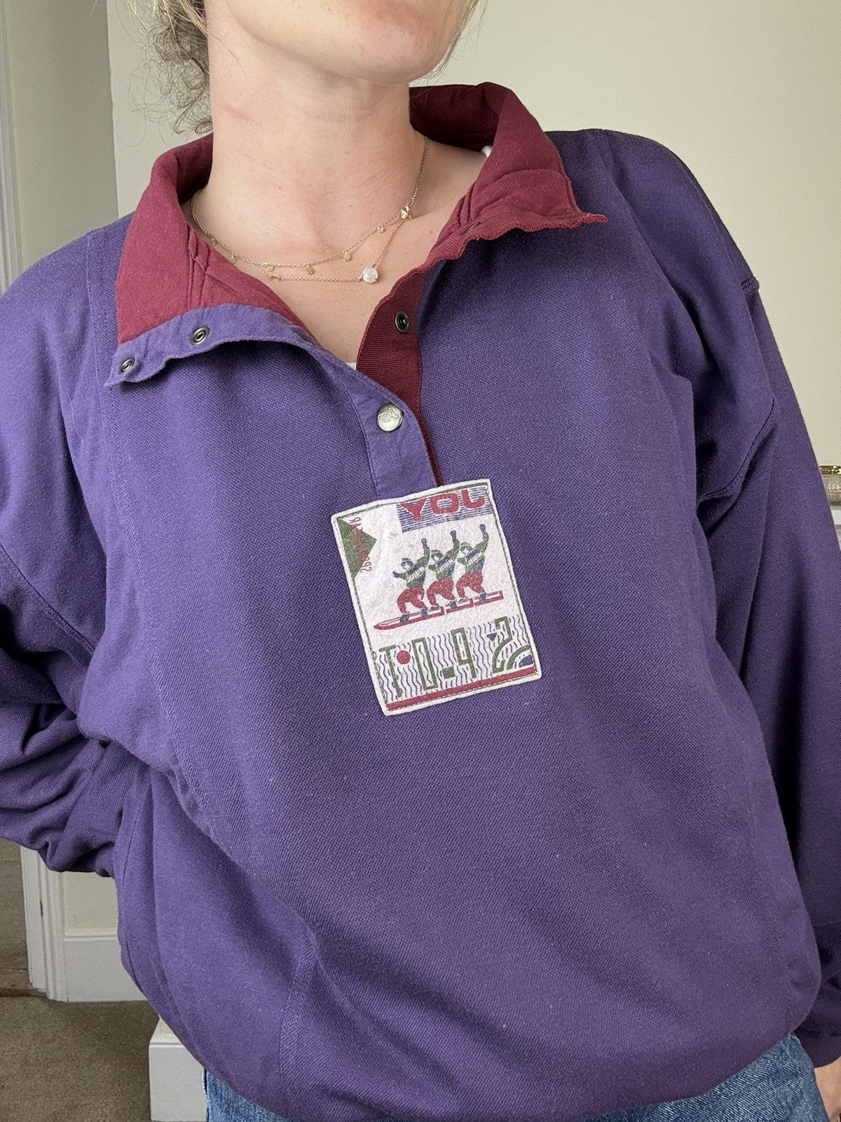 Vintage 80s Size X 12-16 Purple Lined Jersey Sweatshirt Joy Sportswear