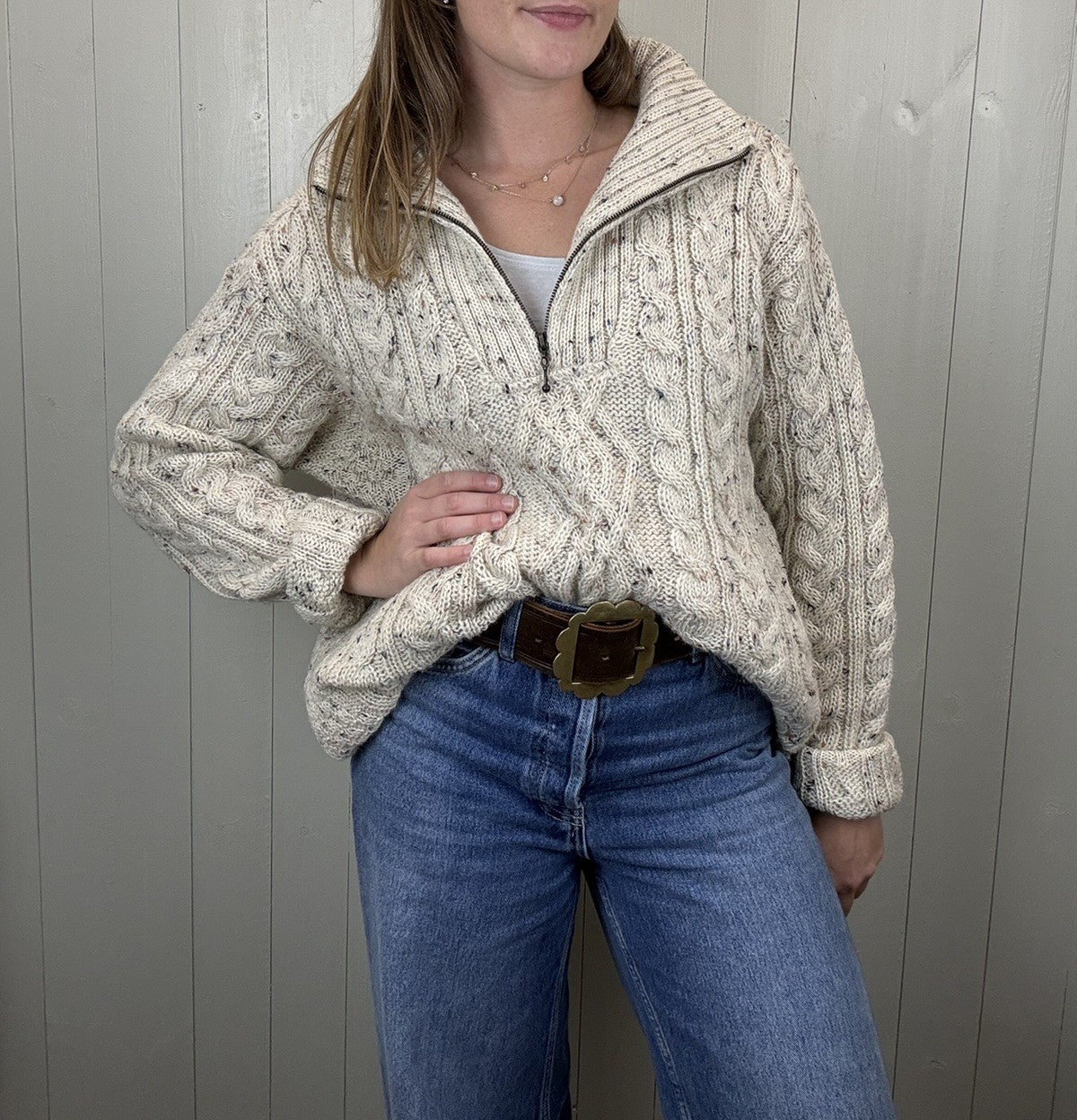 Size 2XL 16-20 Cream 100% Wool Chunky Knit Aran Sweater Jumper Aran Crafts