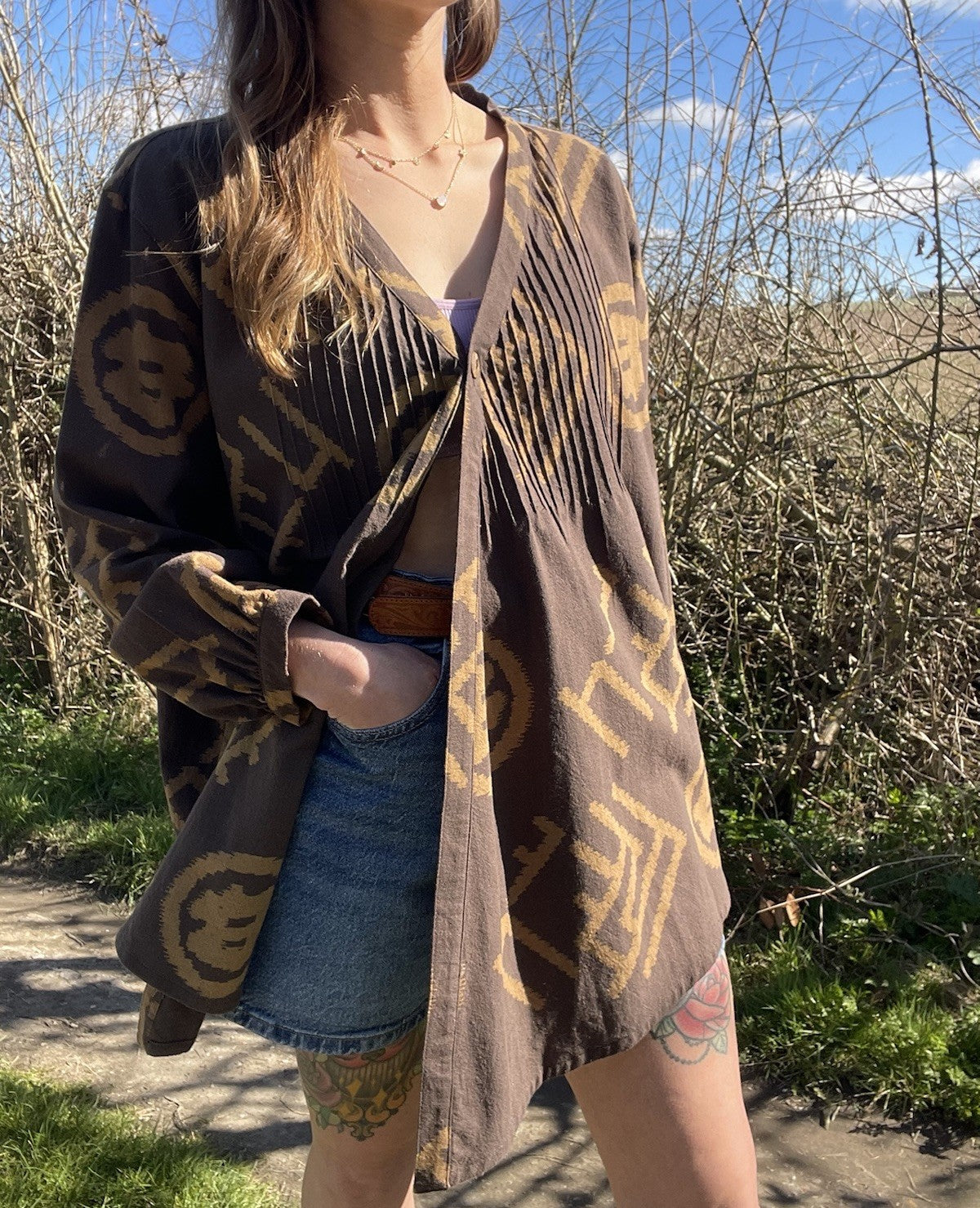 Free Size 6-14 Brown Boho Ikat Patterned Summer Top
