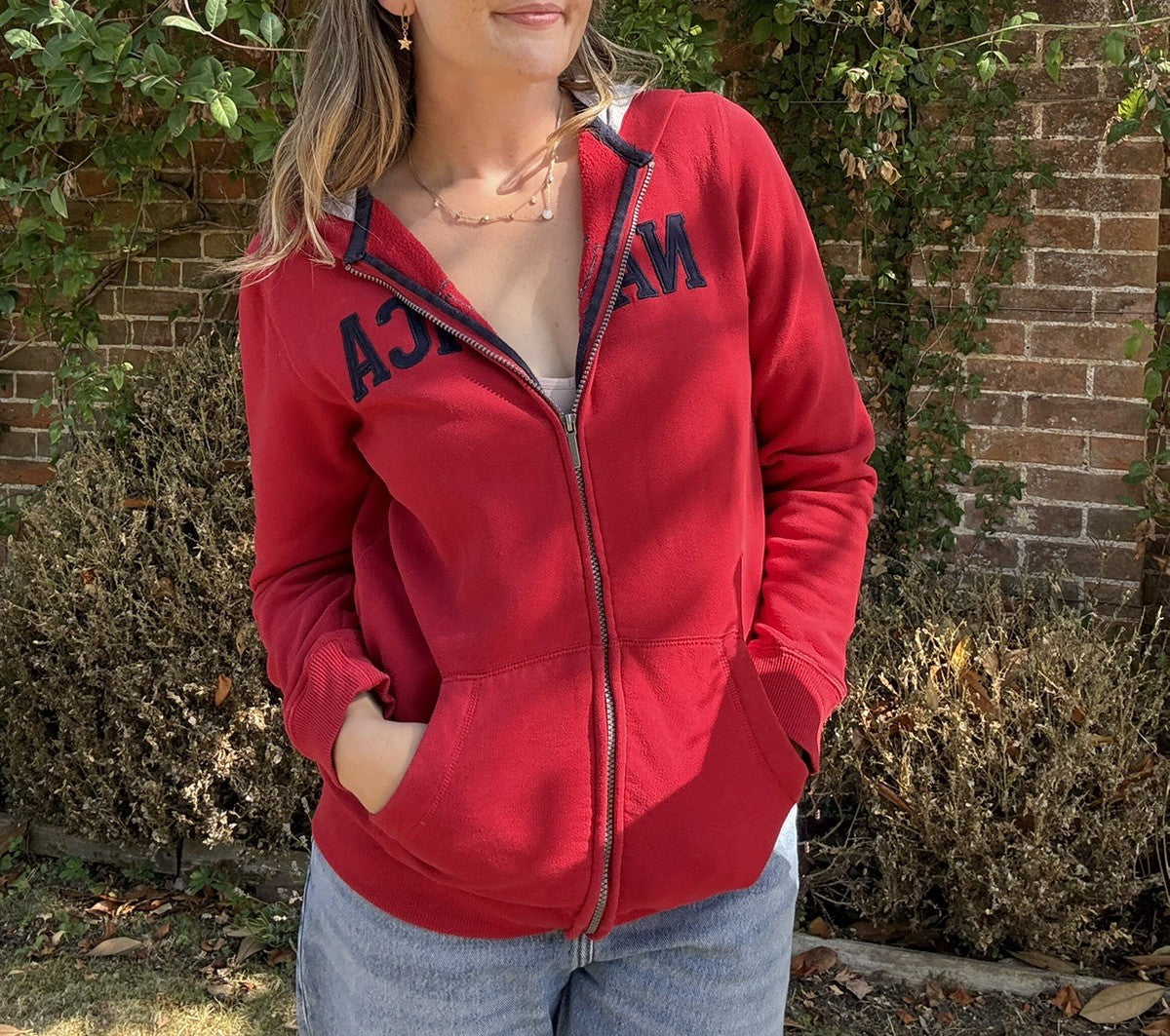Vintage Y2K Size M 8-12 Red Nautica Full Zip Hoody Hooded Sweatshirt
