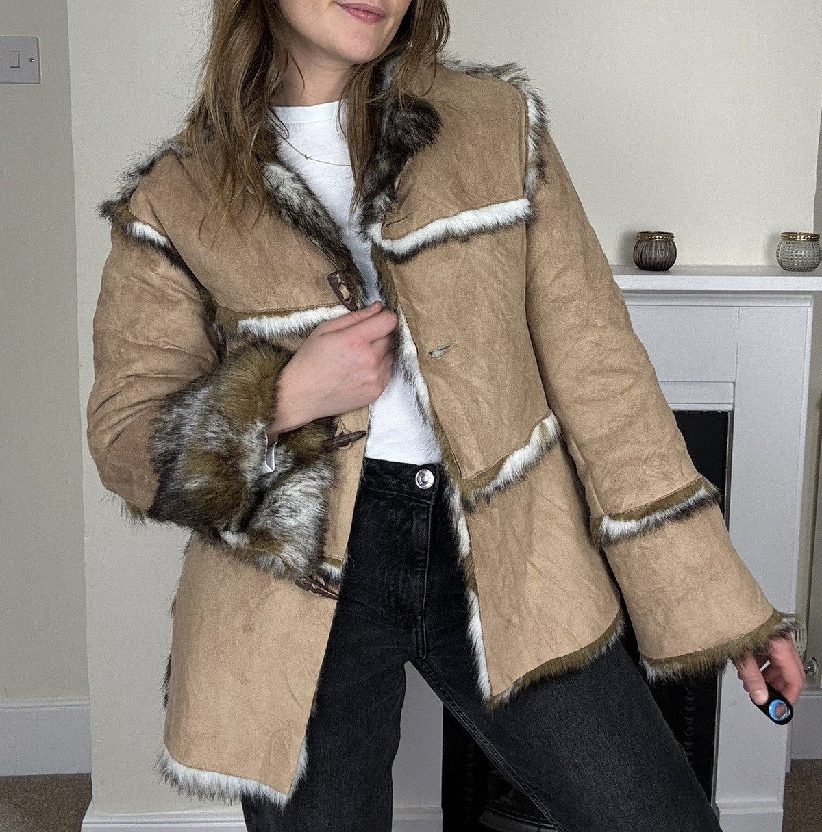 Vintage Size M 8-12 Tan Brown Faux Fur Shearling Jacket