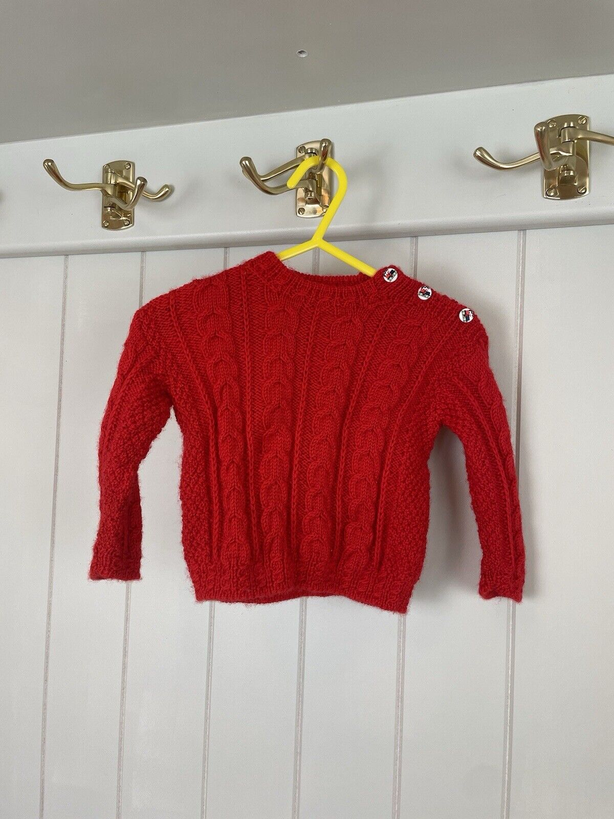 Vintage Baby Size 6-12 Months Red Handknitted Cable Knit Jumper