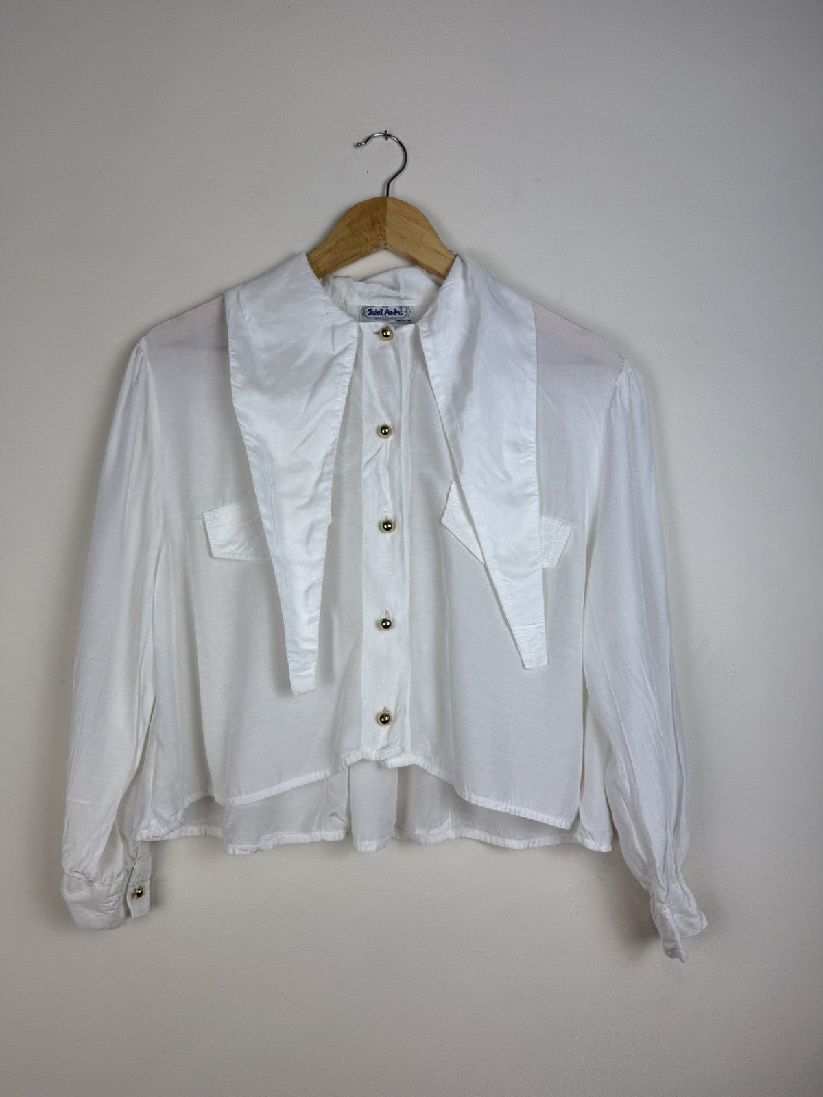 Vintage Size S 6-10 White Oversized Pointy Collar Blouse Saint Andre