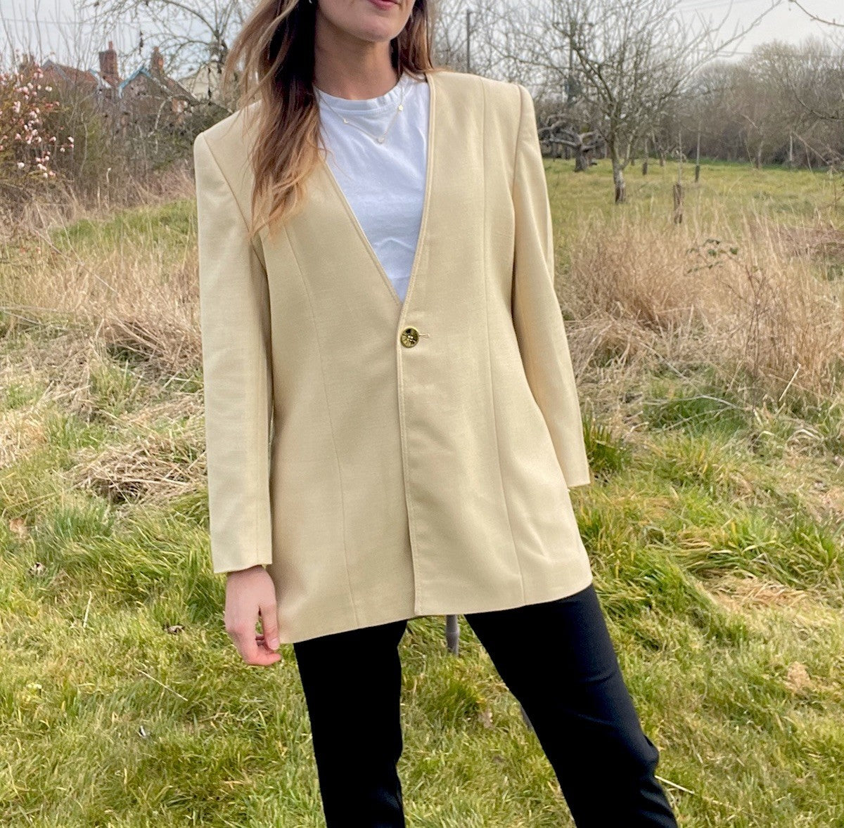 BNWT Vintage Size M 8-12 Light Beige Tailored Blazer Jacket Viyella