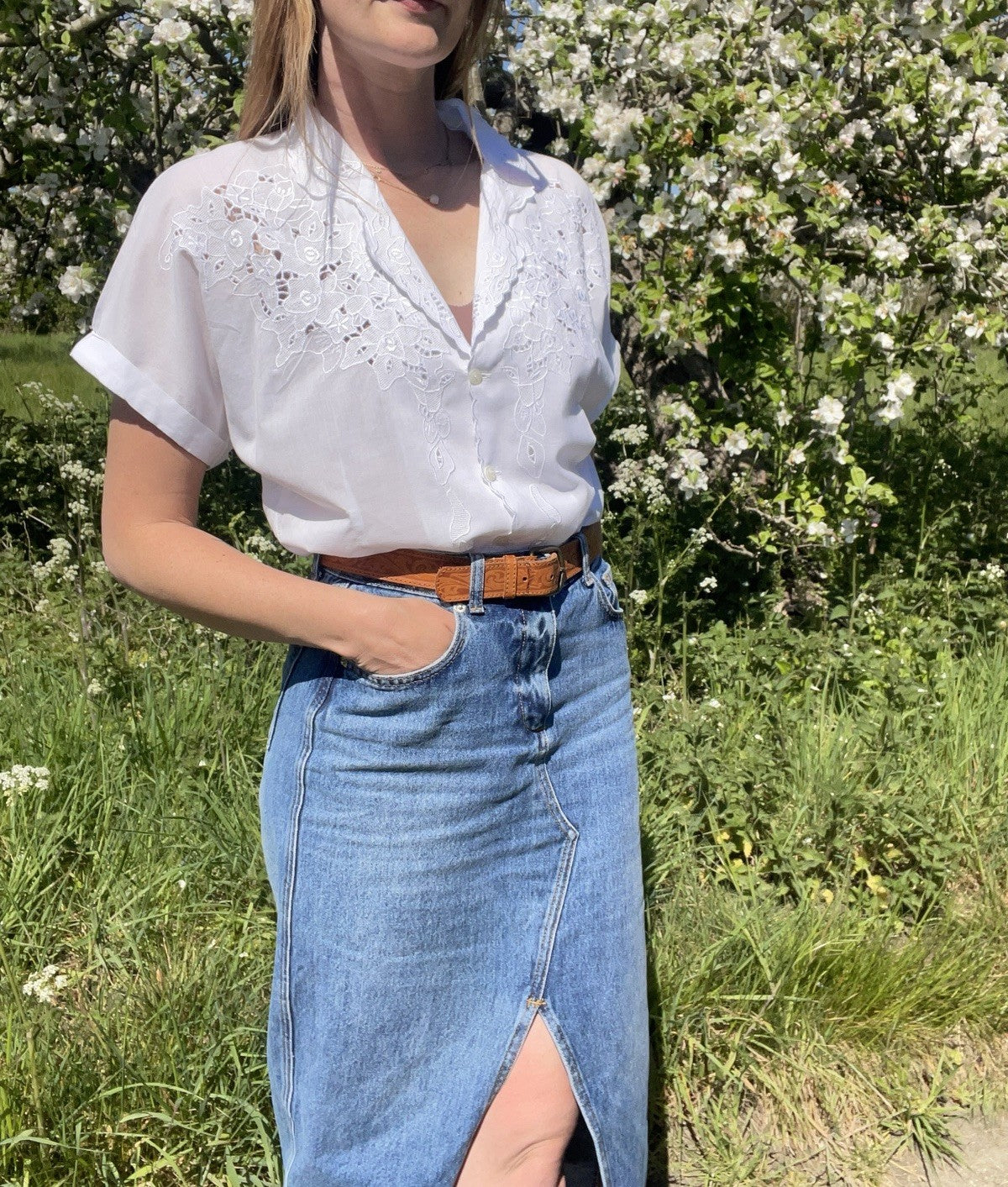 Vintage Size M 8-12 White Embroidered Lace Peasant Folk Blouse Stop Over